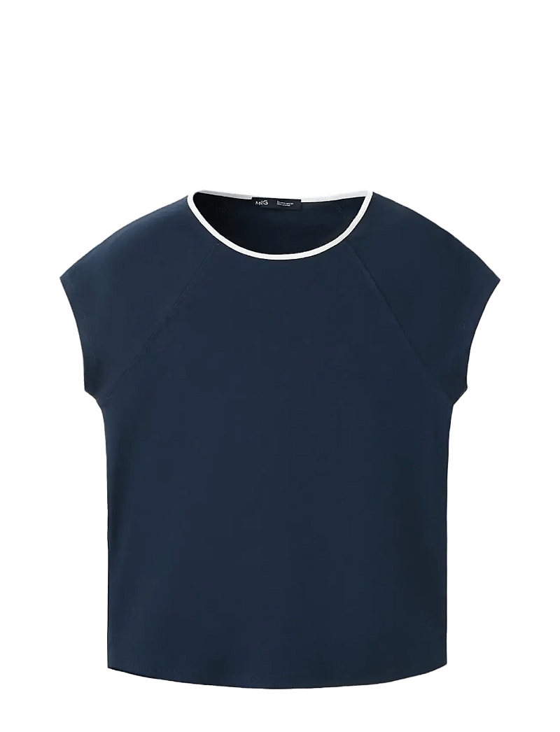 Mango - Cotton T-shirt with contrast piping - t-shirts - navy - 1