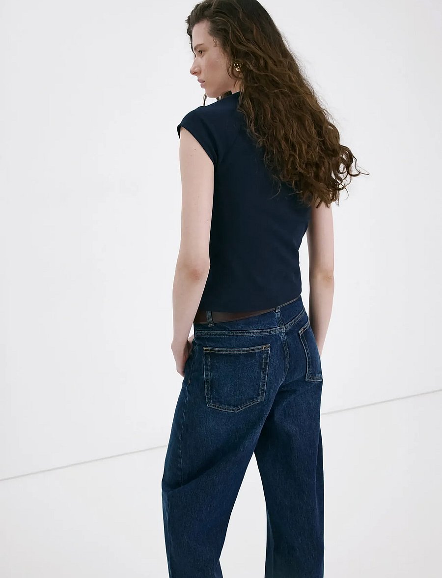 Mango - Cotton T-shirt with contrast piping - t-shirts - navy - 2