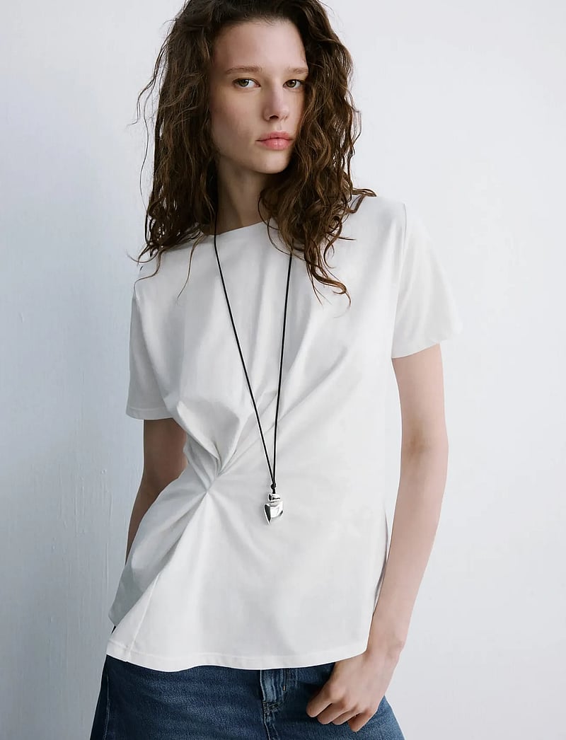 Mango - Cotton t-shirt with pucker detail - t-shirts - white - 0
