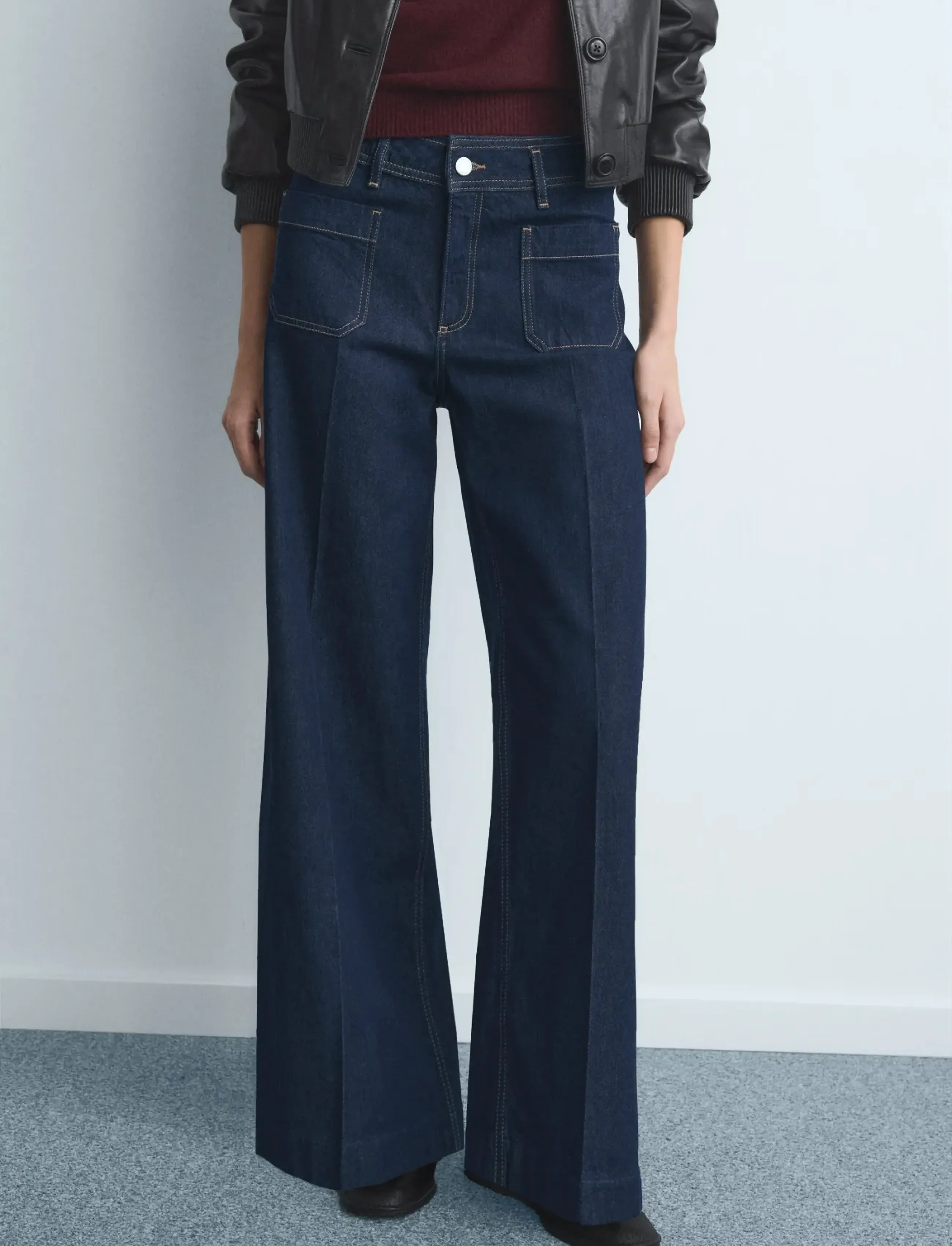 Mango Wide Leg Jeans With Pockets, 34, Jeans, Marineblau - Wide, Frauen