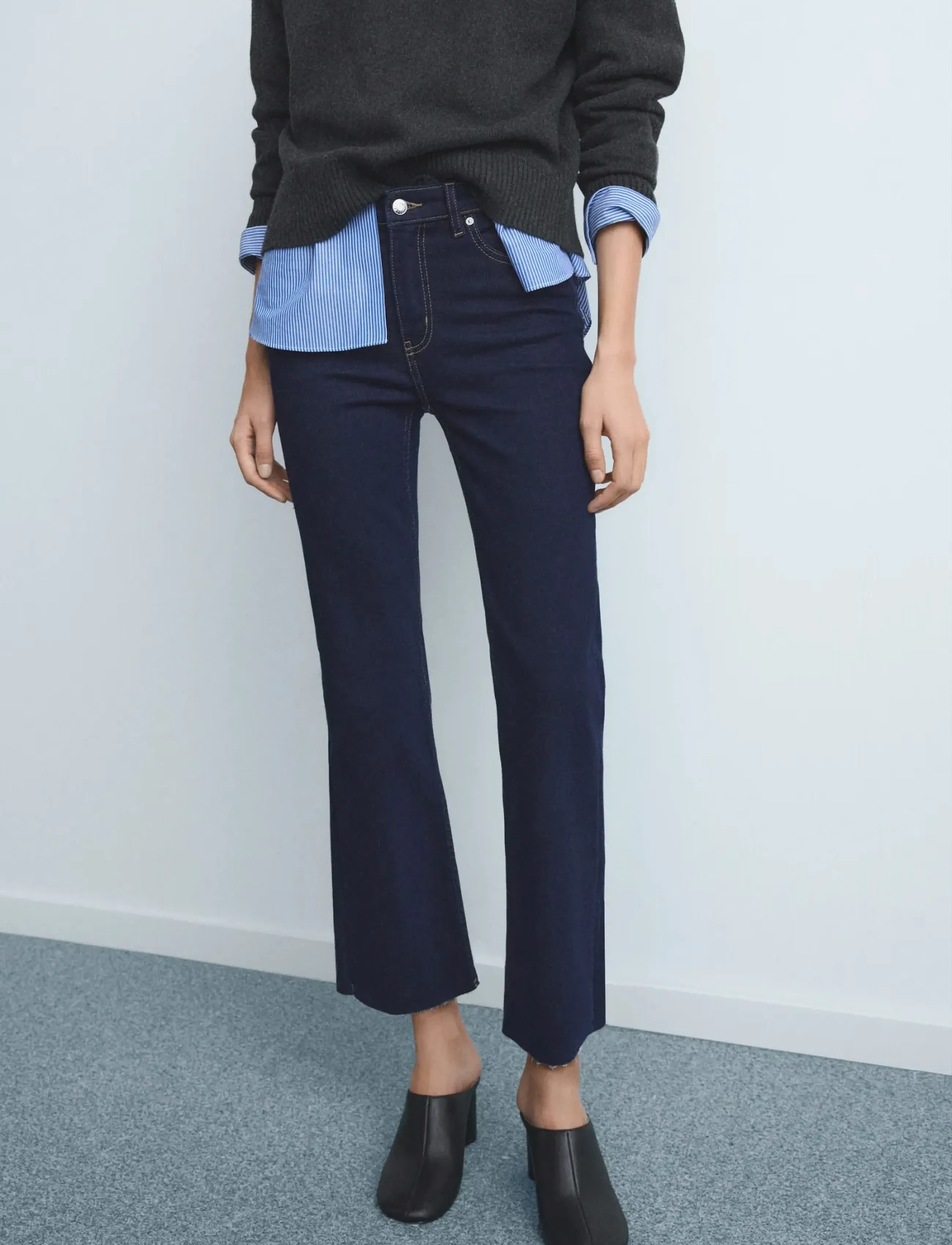 Mango Sienna Flared Cropped Jeans, 34, Navy, Jeans > Flares, Dame