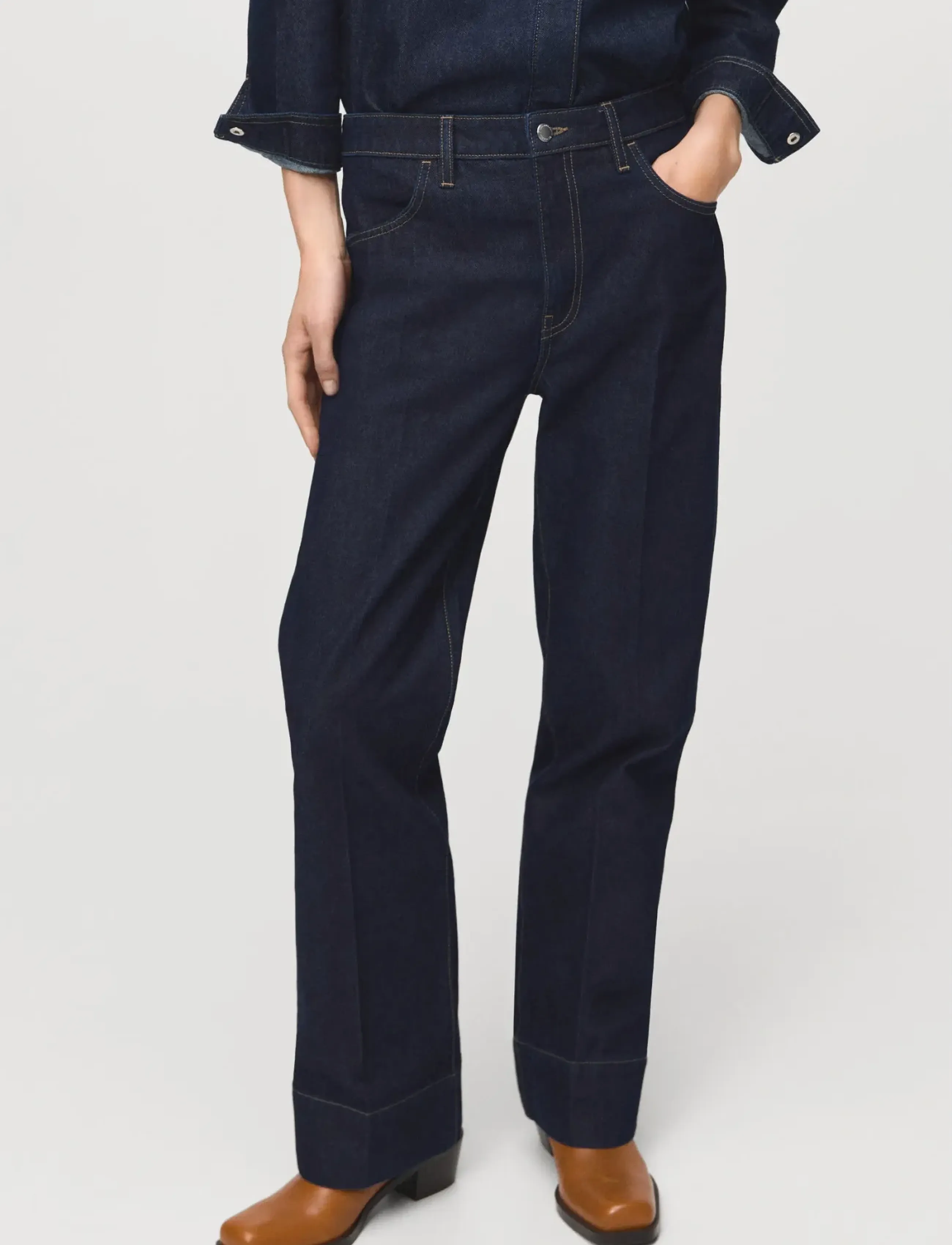 Mango Straight-leg jeans with seam stitching - Transitional Layering - OPEN BLUE / navy