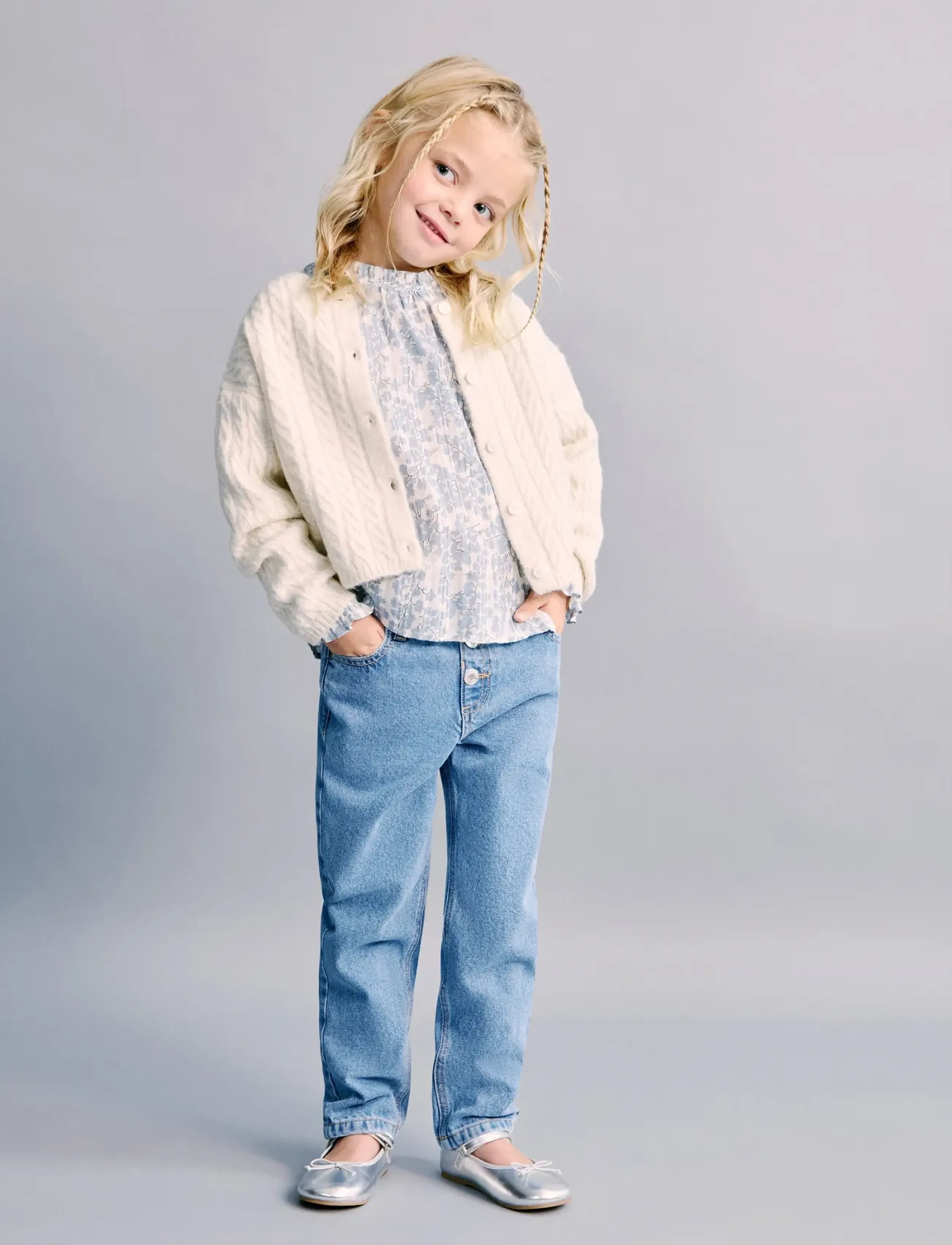 Mango Paper Bag Jeans With Buttons, 9-12M, Blue, Jeans > Almindelige Jeans, Børn
