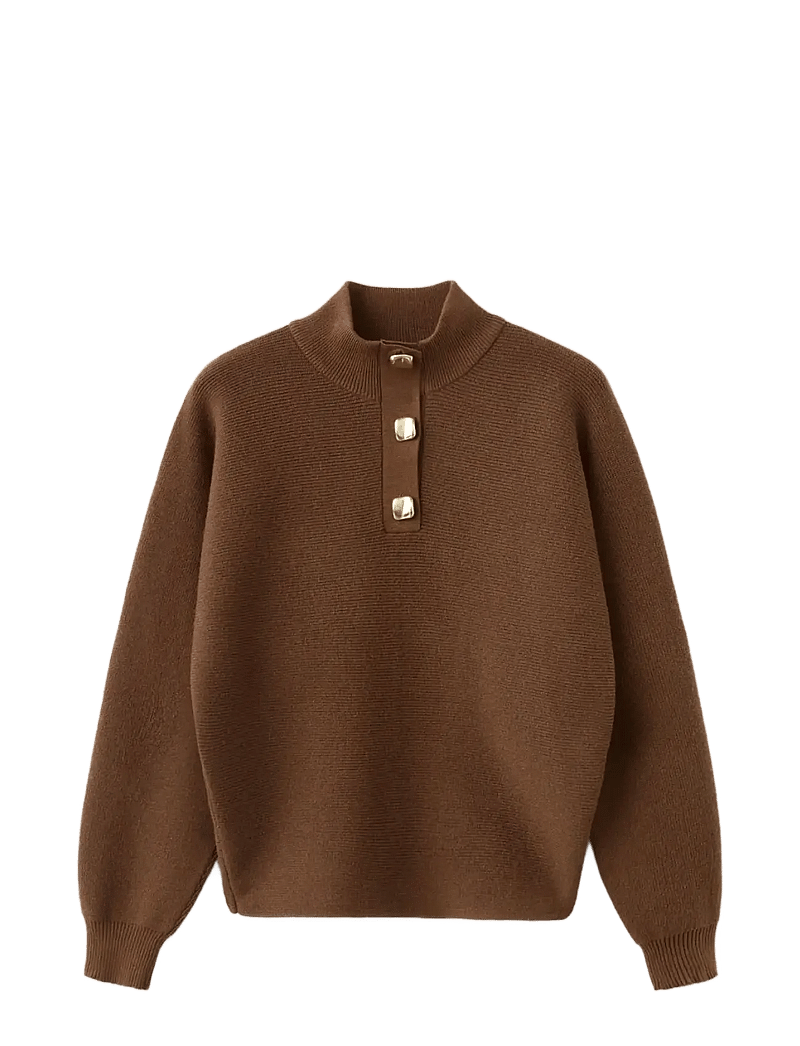 Mango - Turtleneck sweater with jewel buttons - pullover - brown - 1