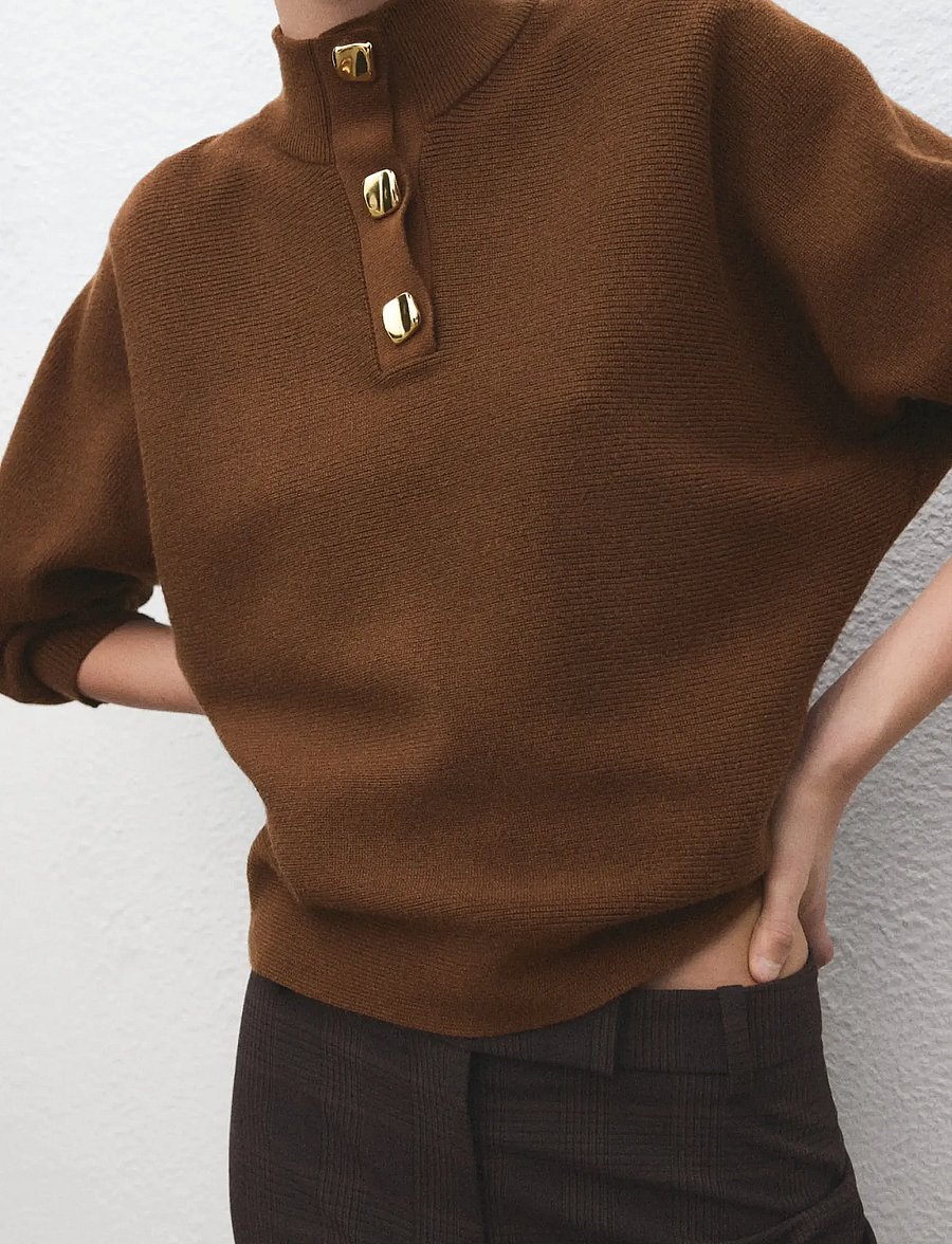 Mango - Turtleneck sweater with jewel buttons - stickade tröjor - brown - 0
