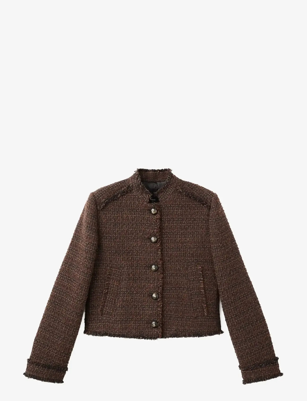 Mango - Tweed jacket with frayed ends - brown - 1