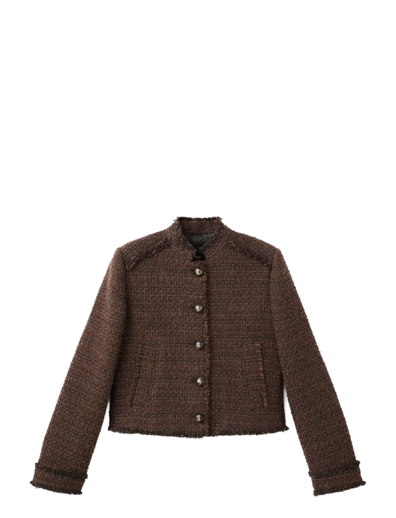 Mango Tweed jacket with frayed ends - Kläder - BROWN / brown