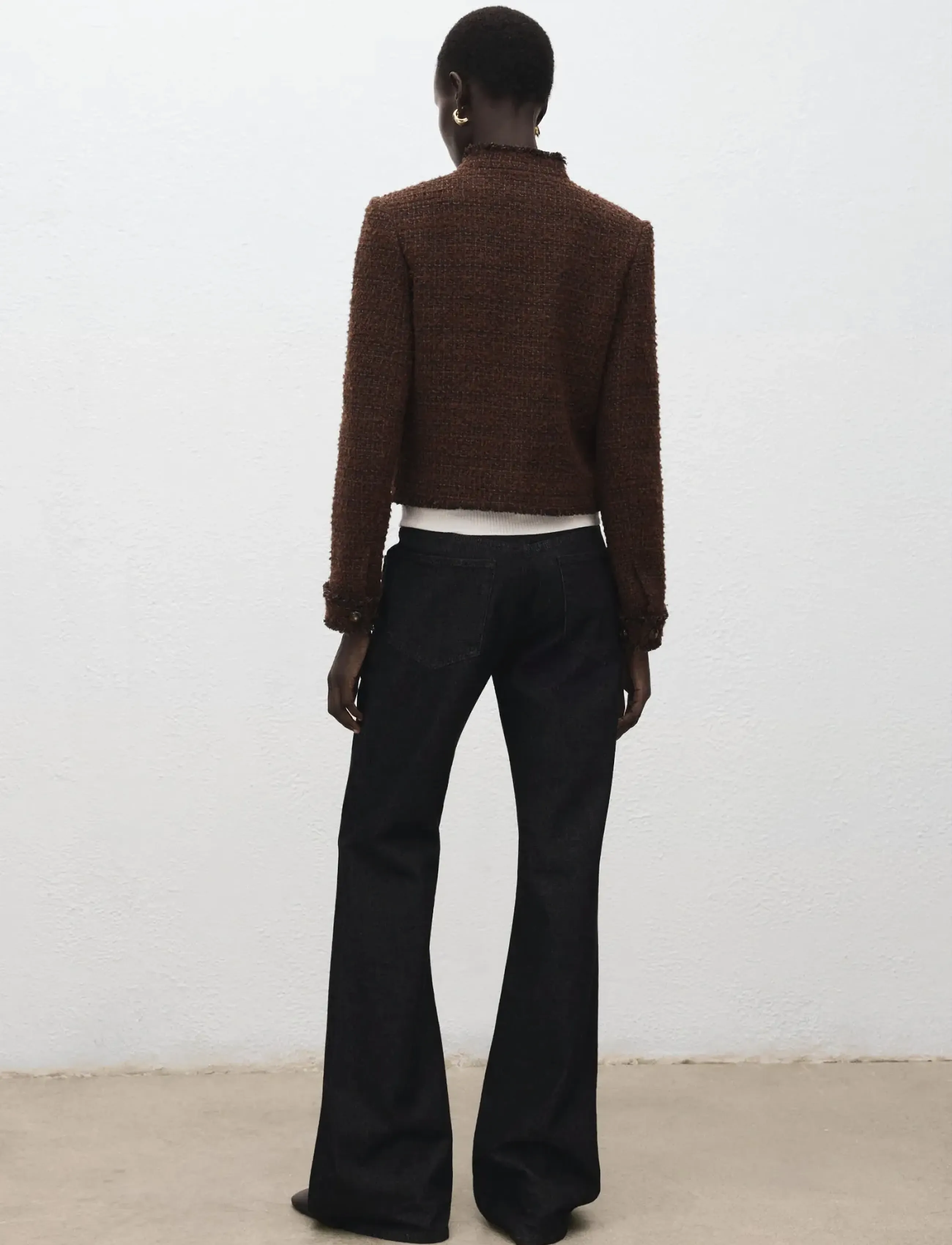 Mango - Tweed jacket with frayed ends - brown - 2