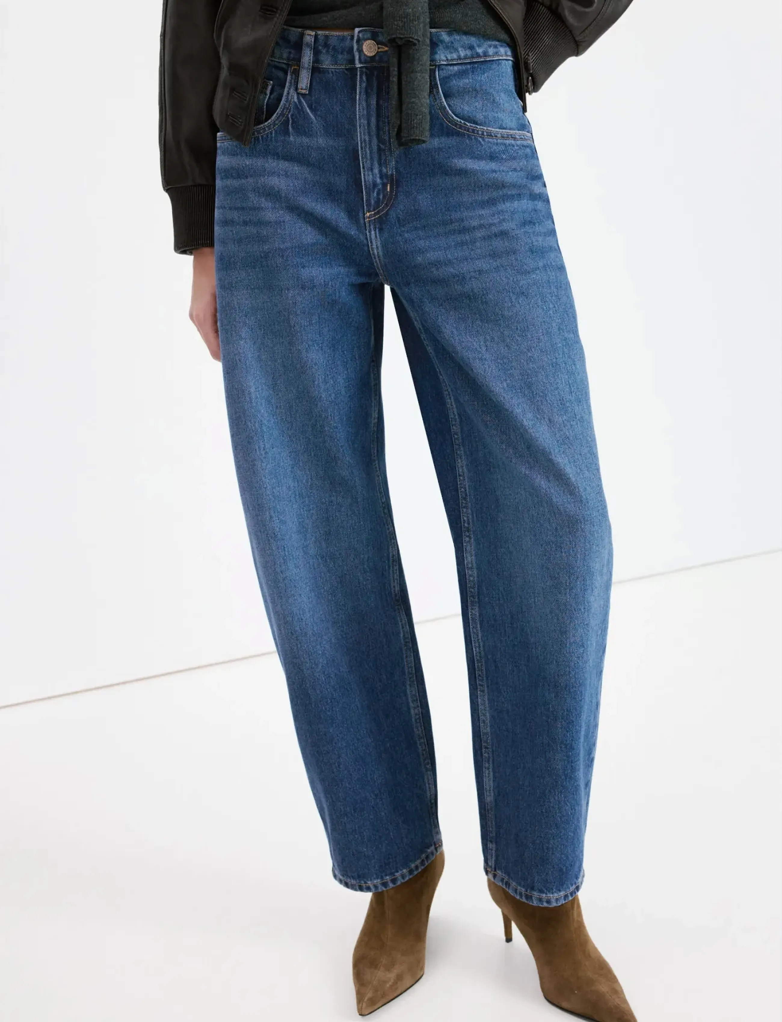 Mango High-Waisted Barrel Jeans, 46, Blue, Jeans > Barrel Jeans, Dame