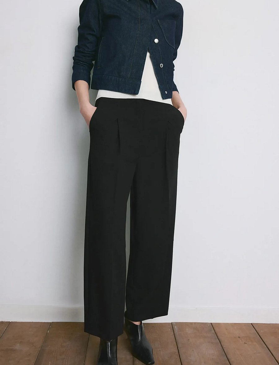 Mango - Straight-fit pleated trousers - habitbukser - black - 0