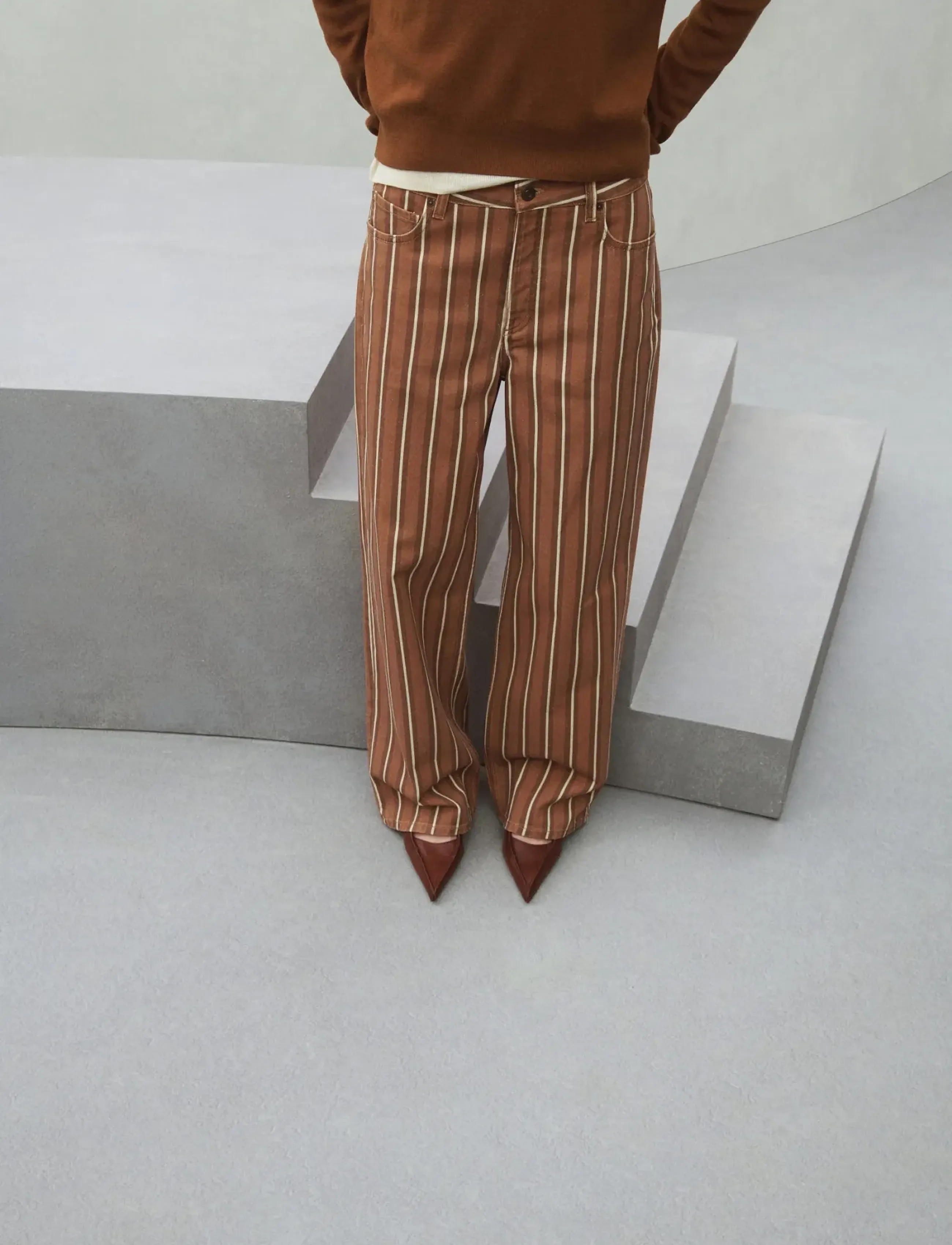 Mango Straight striped jeans - Denimklær - MEDIUM BROWN / brown