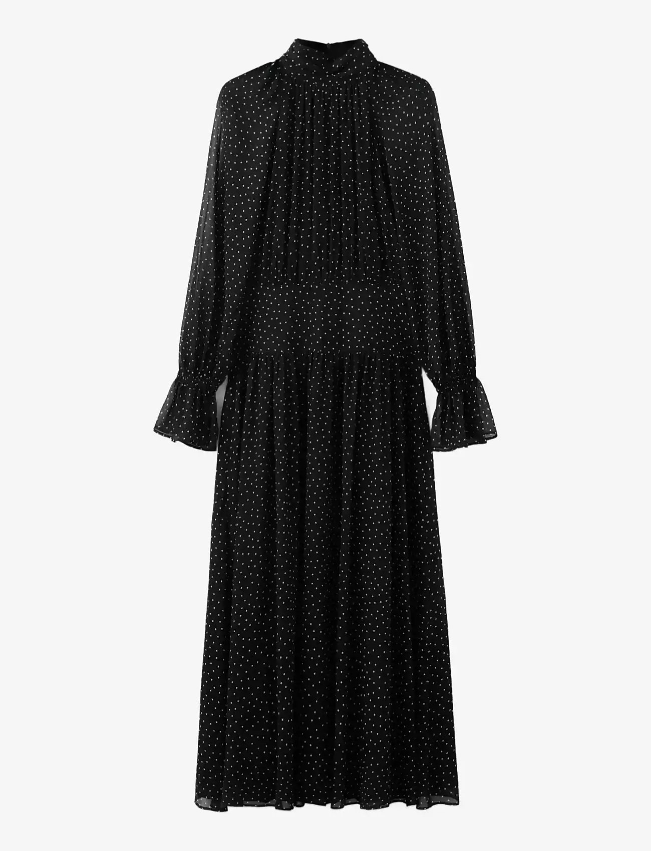 Mango - Polka dot dress with puffed sleeves - maxi kjoler - black - 1