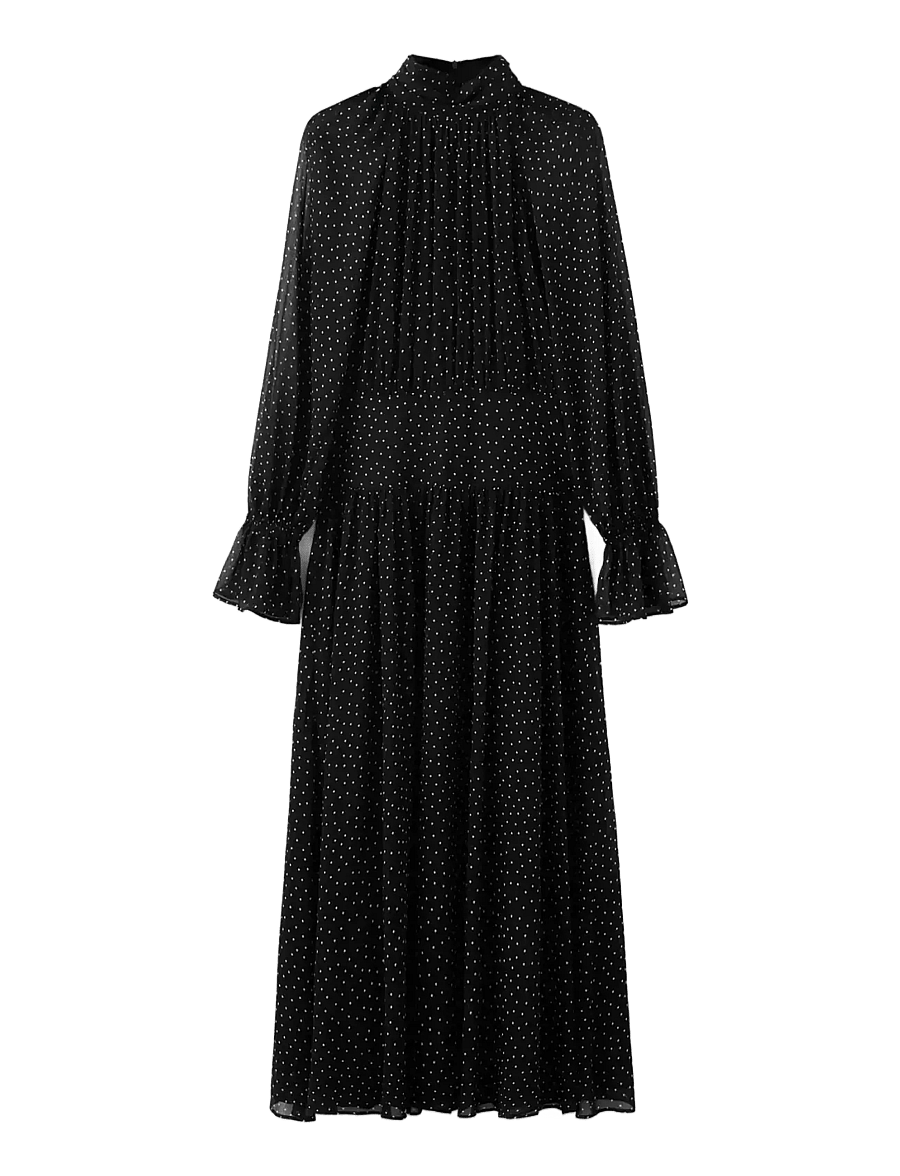 Mango - Polka dot dress with puffed sleeves - maxi kjoler - black - 1