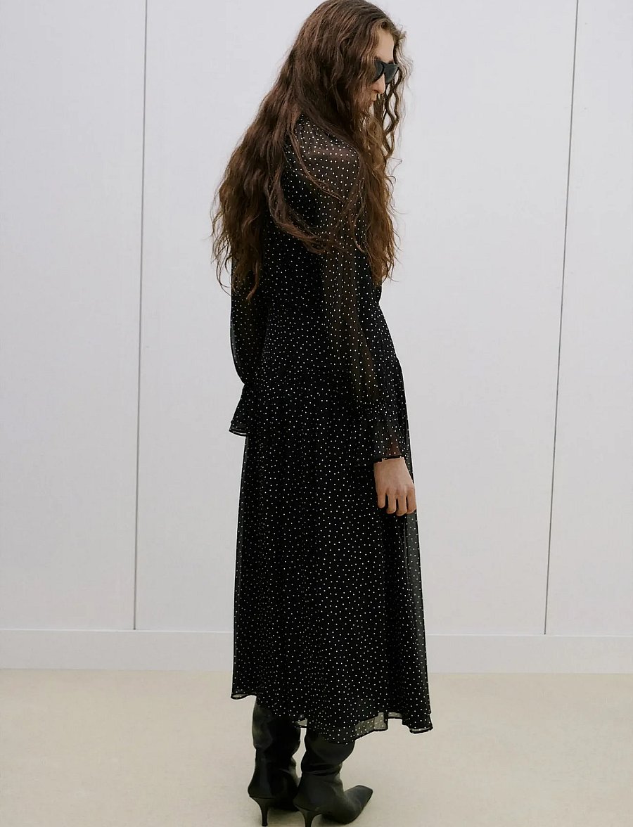 Mango - Polka dot dress with puffed sleeves - maxi kjoler - black - 2