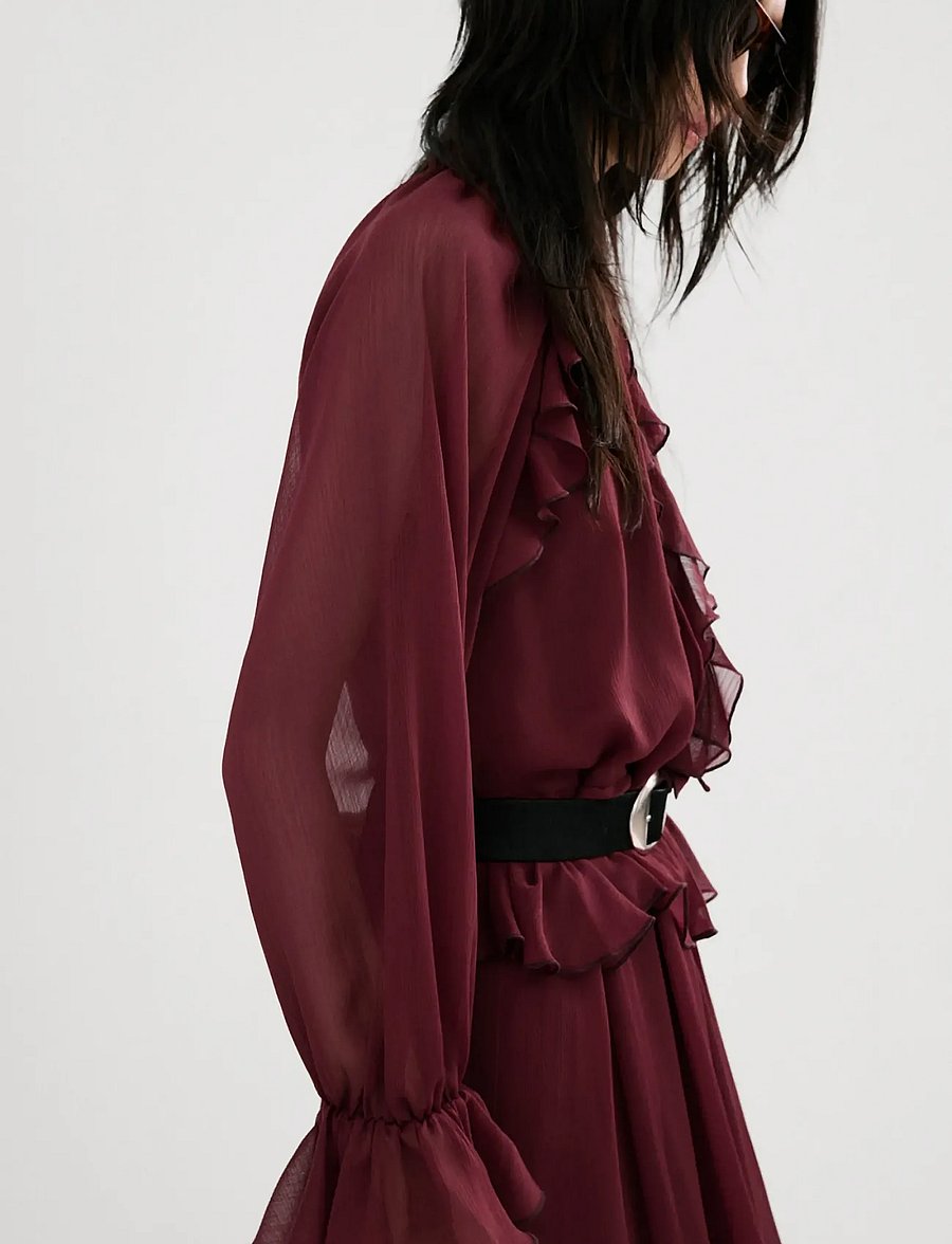 Mango - Long ruffled dress - maxiklänningar - dark red - 0