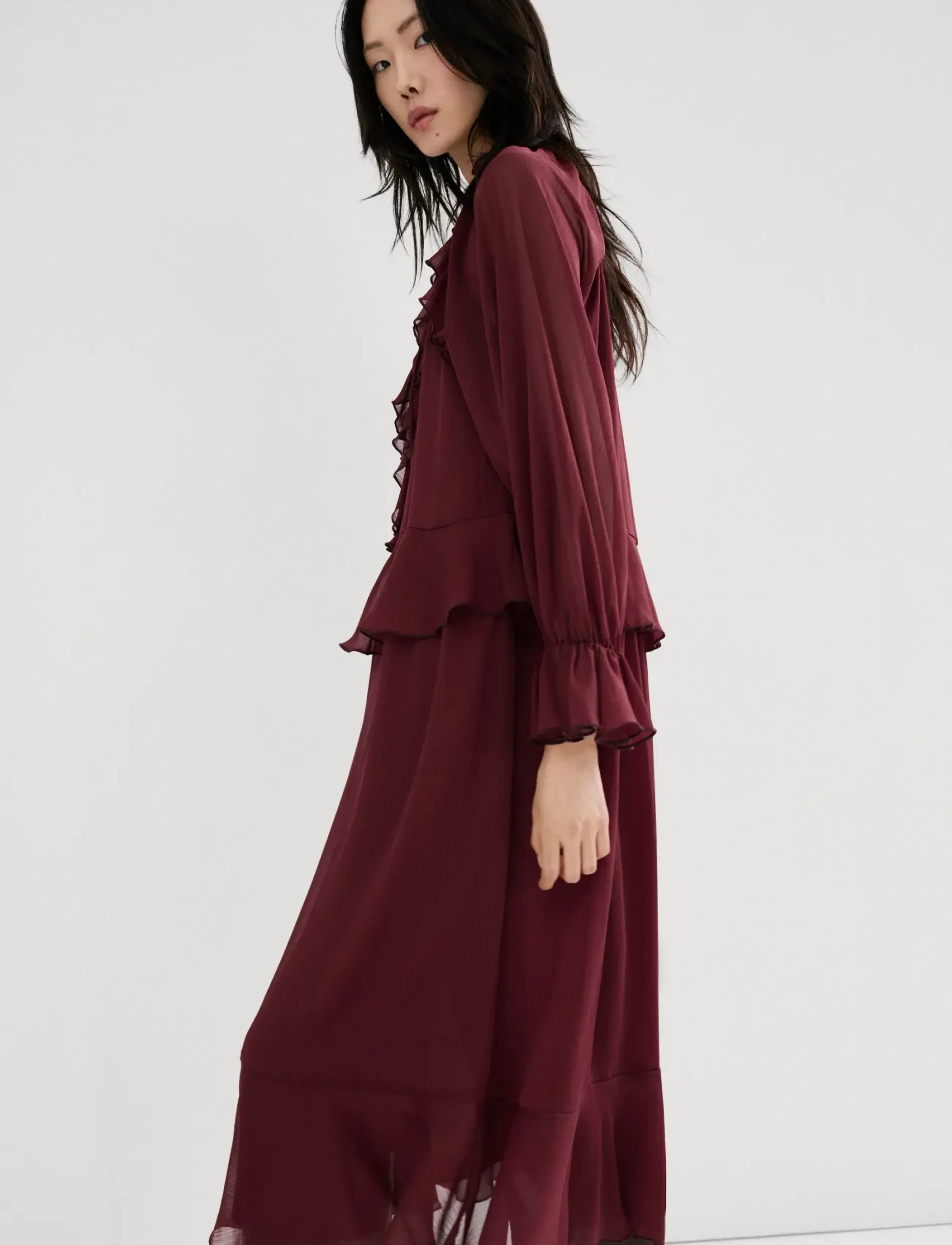 Mango - Long ruffled dress - maxi kjoler - dark red - 2