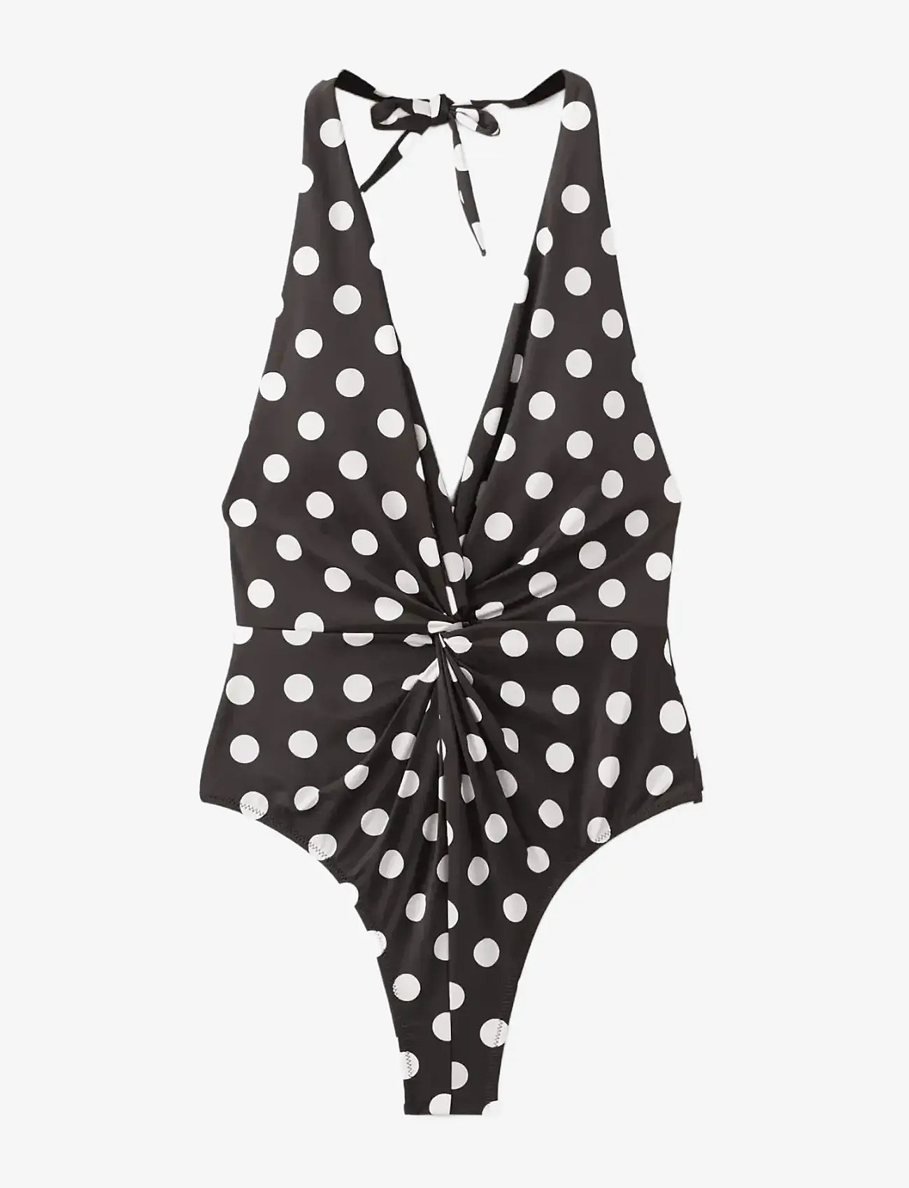 Mango - Halter polka dot swimsuit - baddräkter - brown - 1