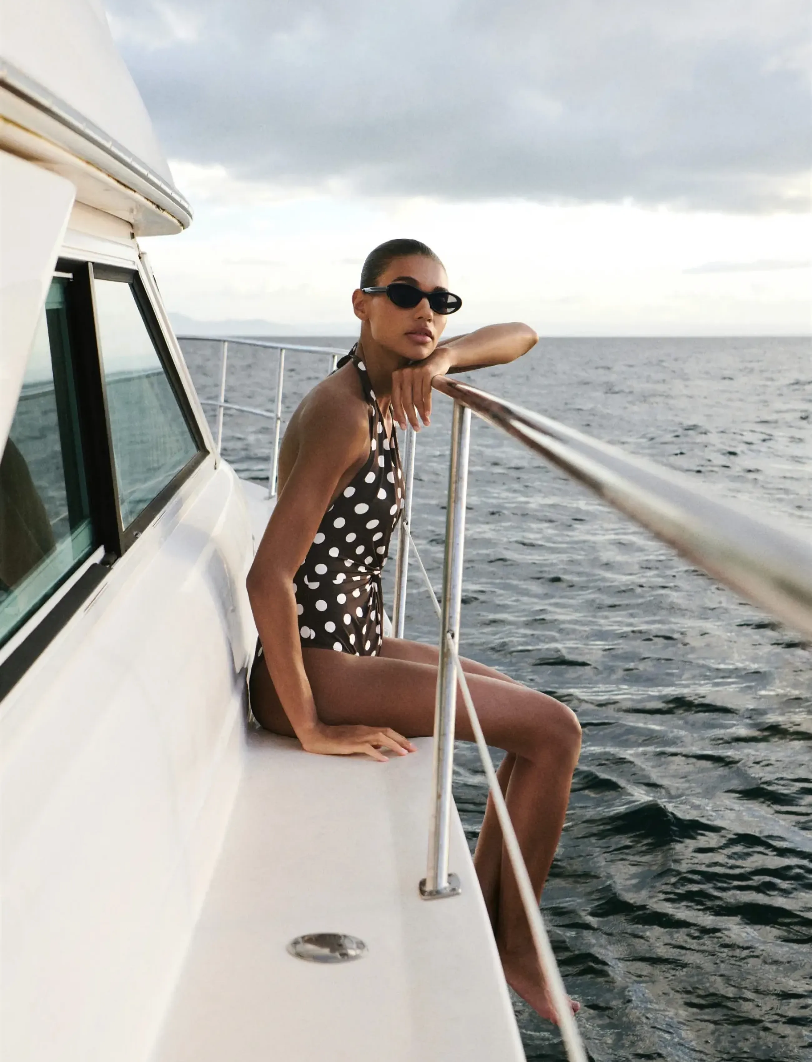 Mango Halter Polka Dot Swimsuit, XS, Brown, Badetøj > Badedragter, Dame