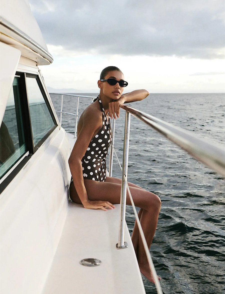 Mango - Halter polka dot swimsuit - badedragter - brown - 0