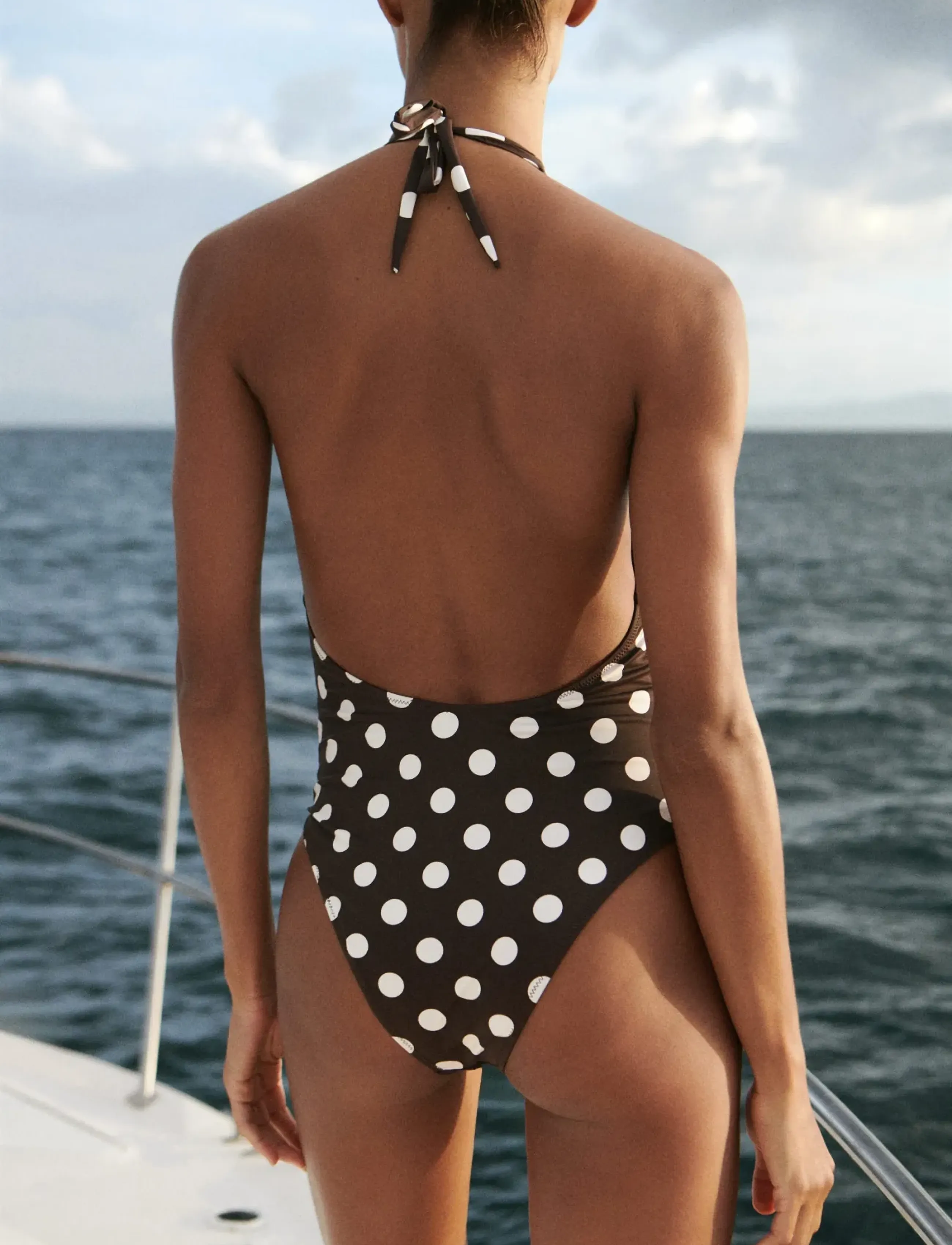 Mango - Halter polka dot swimsuit - badedragter - brown - 2
