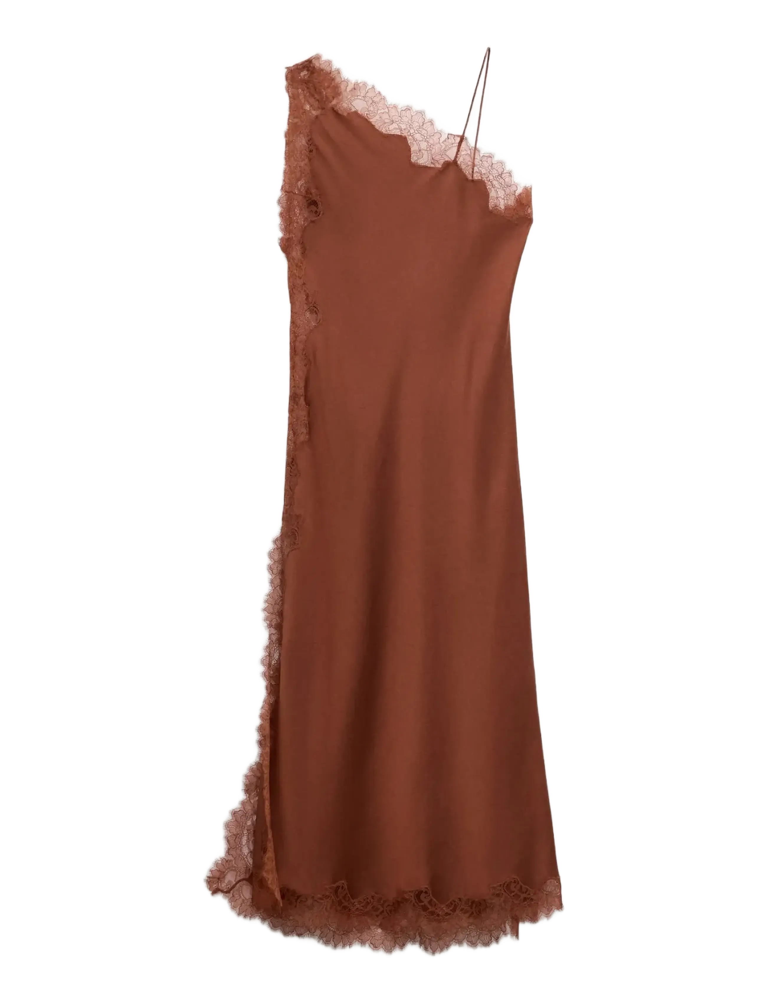 Mango - Asymmetric satin lace dress - festkjoler - medium orange - 1