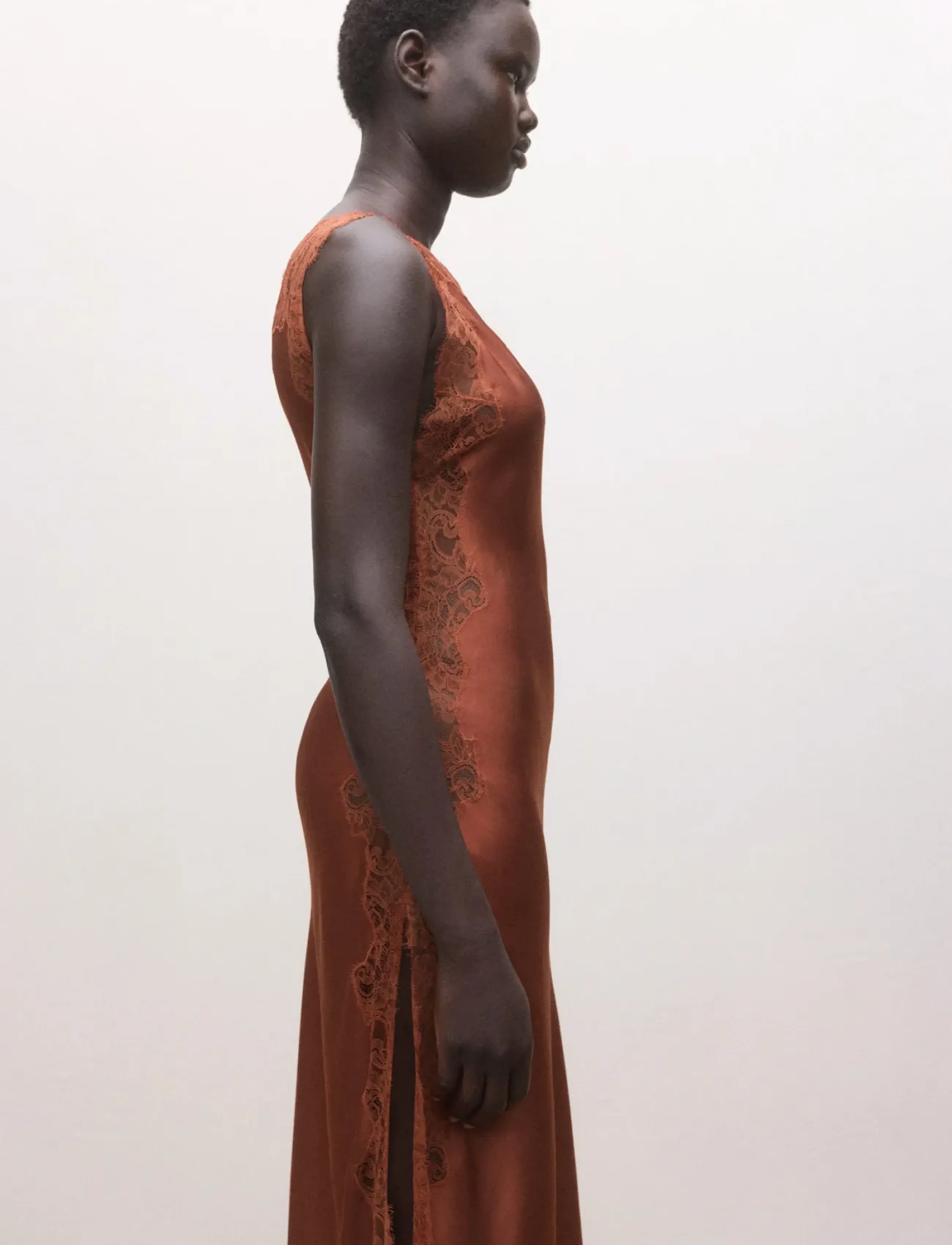 Mango Asymmetric satin lace dress - Partykleider - MEDIUM ORANGE / orange