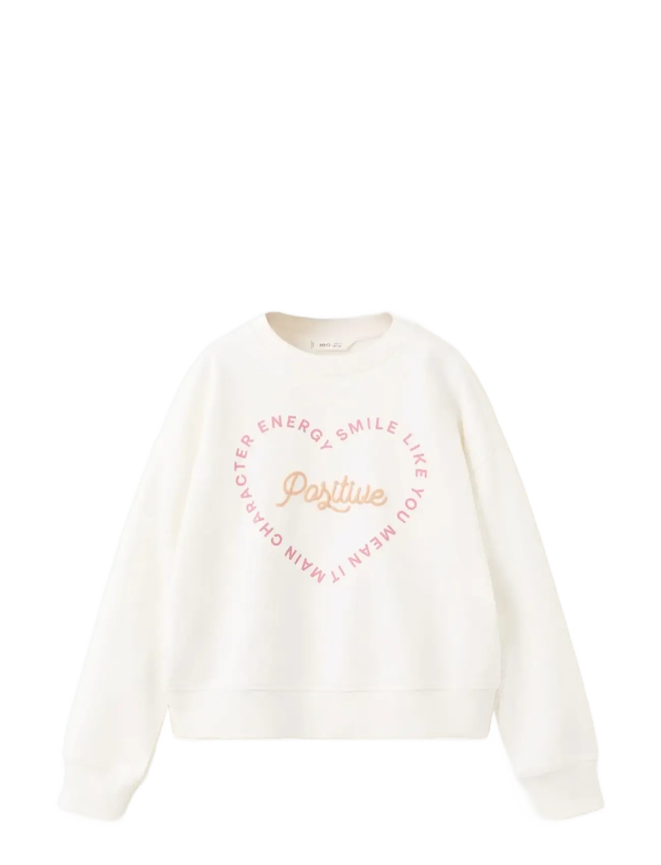 Mango Cotton Sweatshirt With Text, Børn, Tekst Sweatshirt med Rund Hals, Cream, Str: 5-6