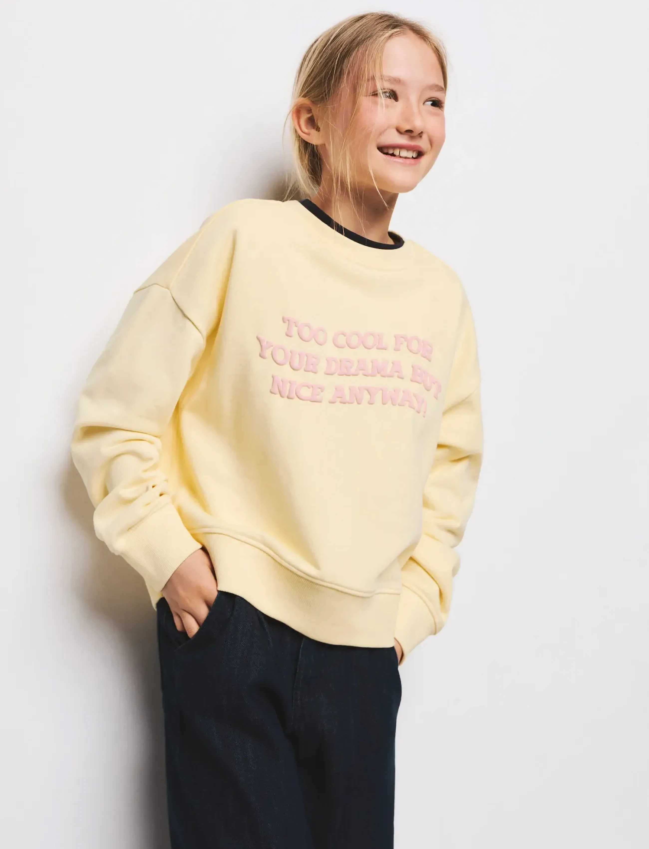 Mango Cotton Sweatshirt With Text, Børn, Tekst Sweatshirt med Rund Hals, Gul, Str: 5-6