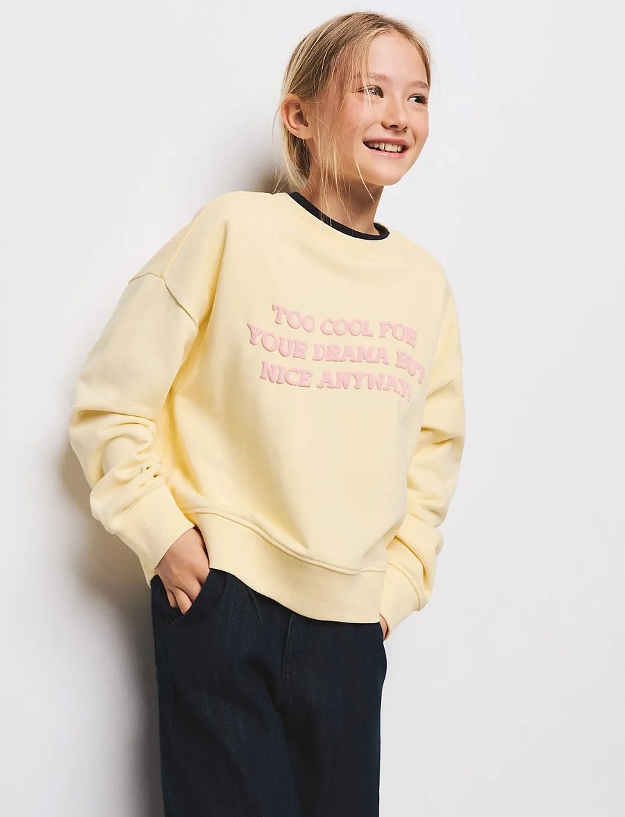 Mango - Cotton sweatshirt with text - sweatshirts - yellow - 0