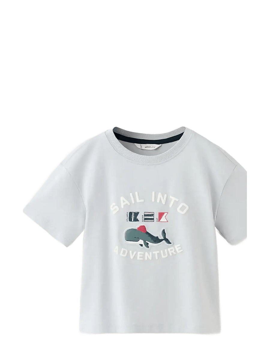 Mango - Printed cotton-blend t-shirt - kortärmade t-shirts - lt-pastel blue - 0