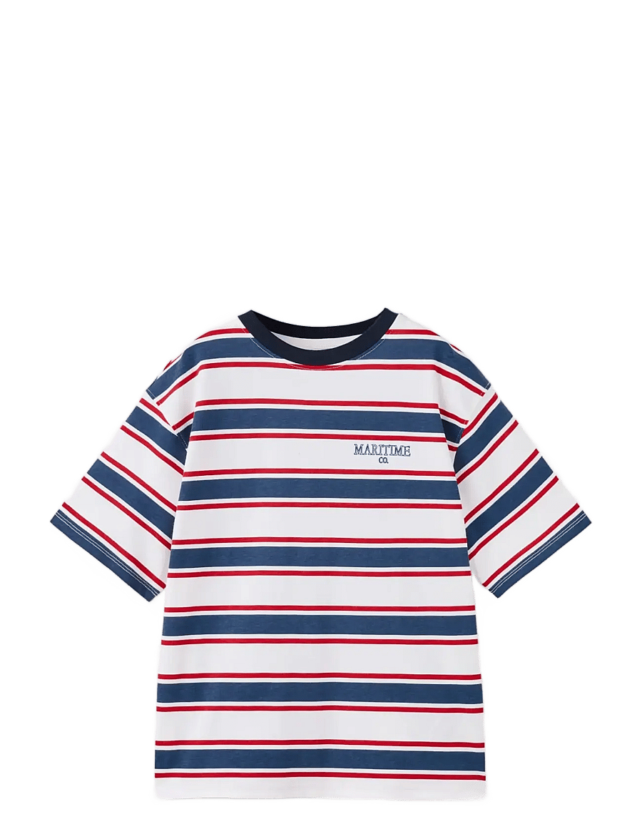 Mango - Striped cotton T-shirt - kortærmede t-shirts - red - 0