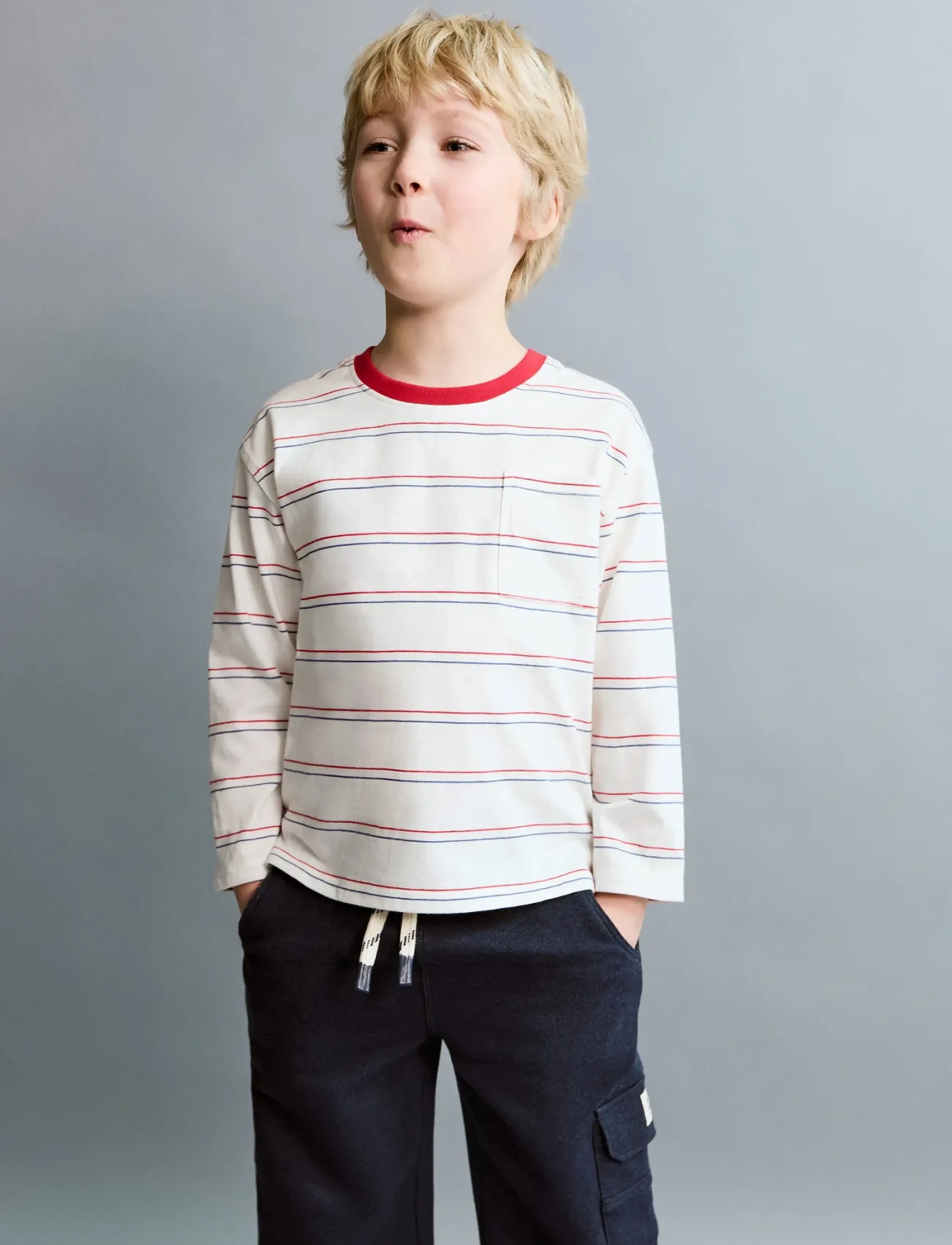 Mango Striped Cotton T-Shirt, 2-3, Red, T-Shirts > Langærmede T-shirts, Børn