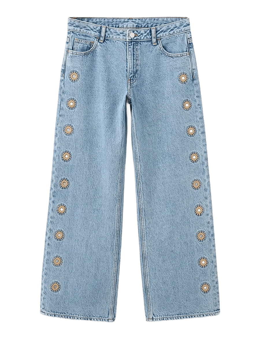 Mango - Embroidered straight-leg jeans - hosen mit weitem bein - open blue - 1