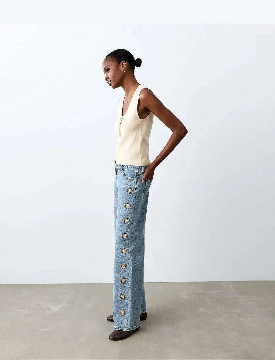 Mango - Embroidered straight-leg jeans - hosen mit weitem bein - open blue - 0