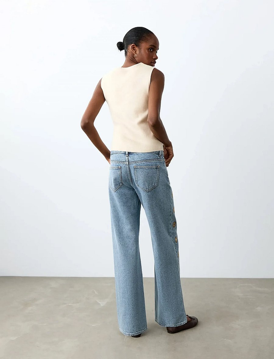Mango - Embroidered straight-leg jeans - hosen mit weitem bein - open blue - 2