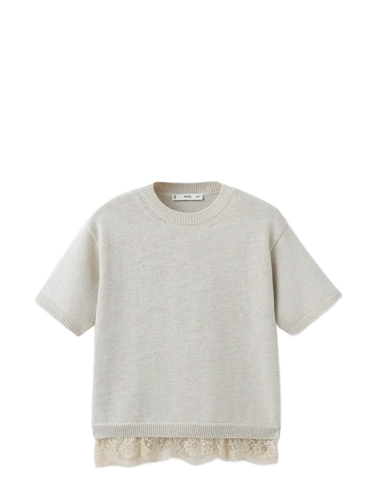 Mango Ribbed lace-trimmed jumper - Tøj - LT PASTEL GREY / grey