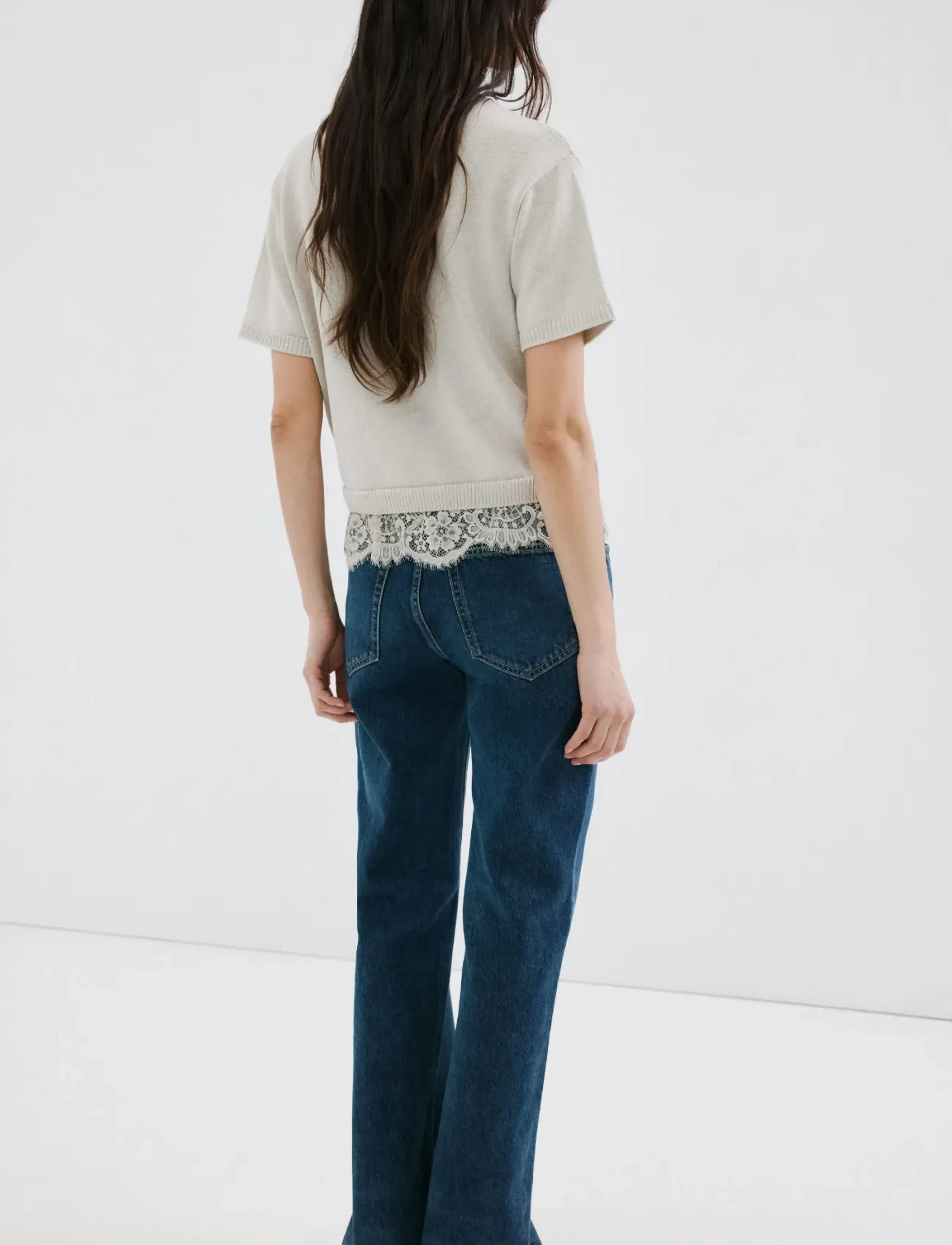 Mango - Ribbed lace-trimmed jumper - tröjor - lt pastel grey - 2