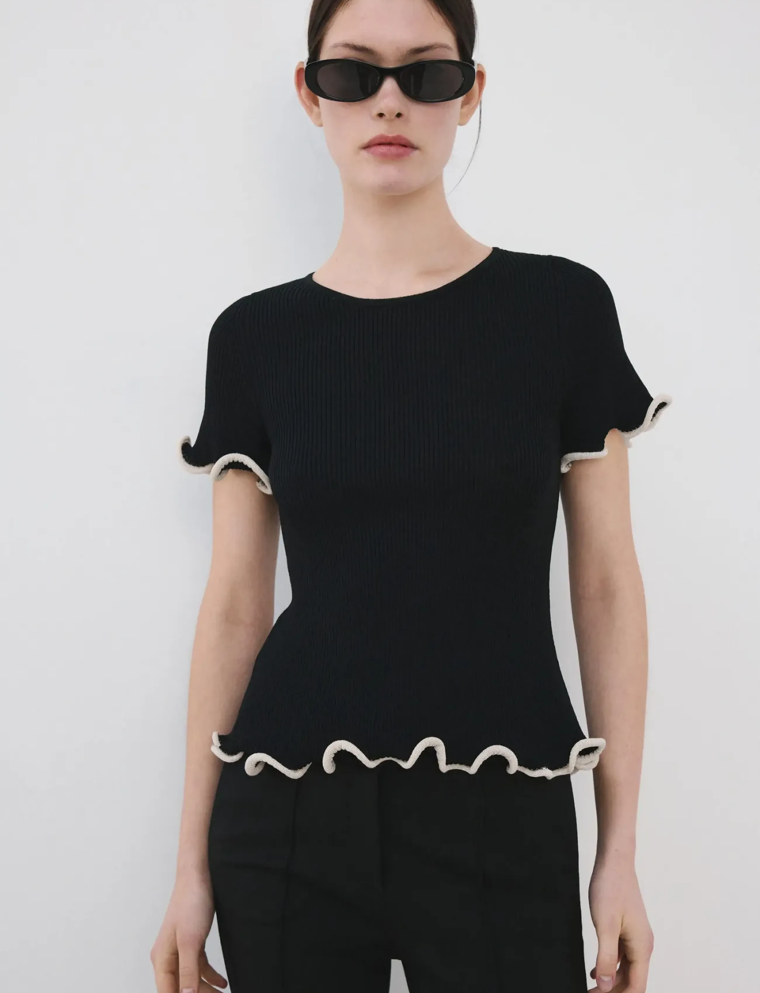 Mango Peplum Jumper With Contrasting Trims, XS, Knitwear, Schwarz - Jumpers, Frauen