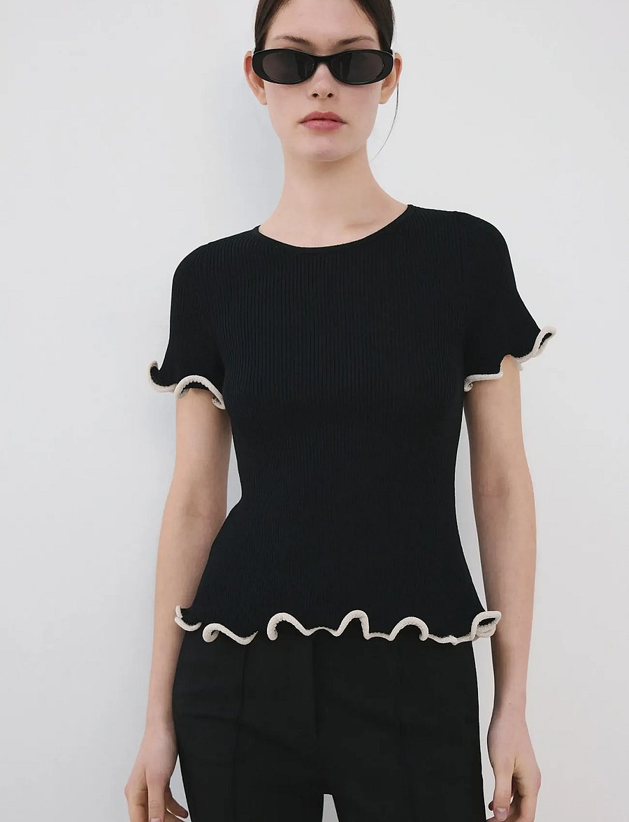 Mango - Peplum jumper with contrasting trims - striktrøjer - black - 0