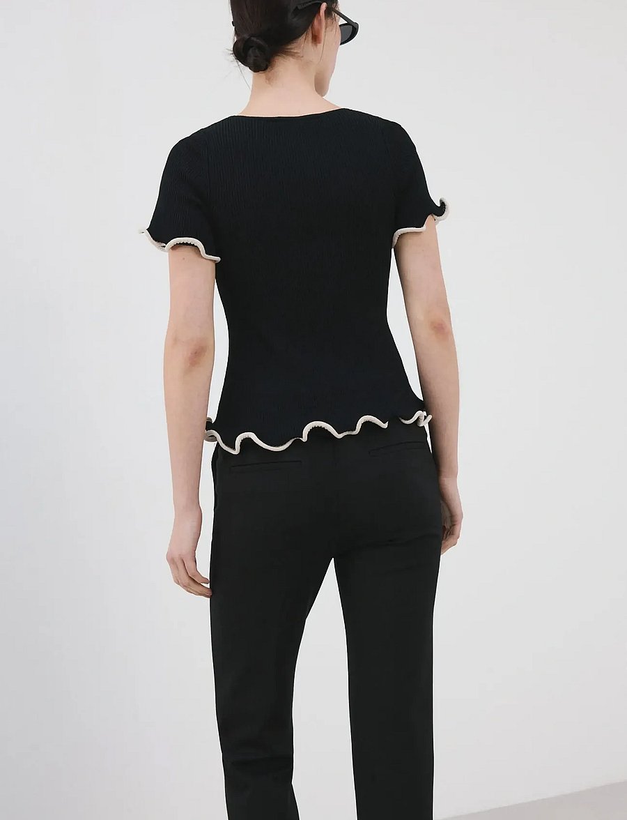 Mango - Peplum jumper with contrasting trims - striktrøjer - black - 2