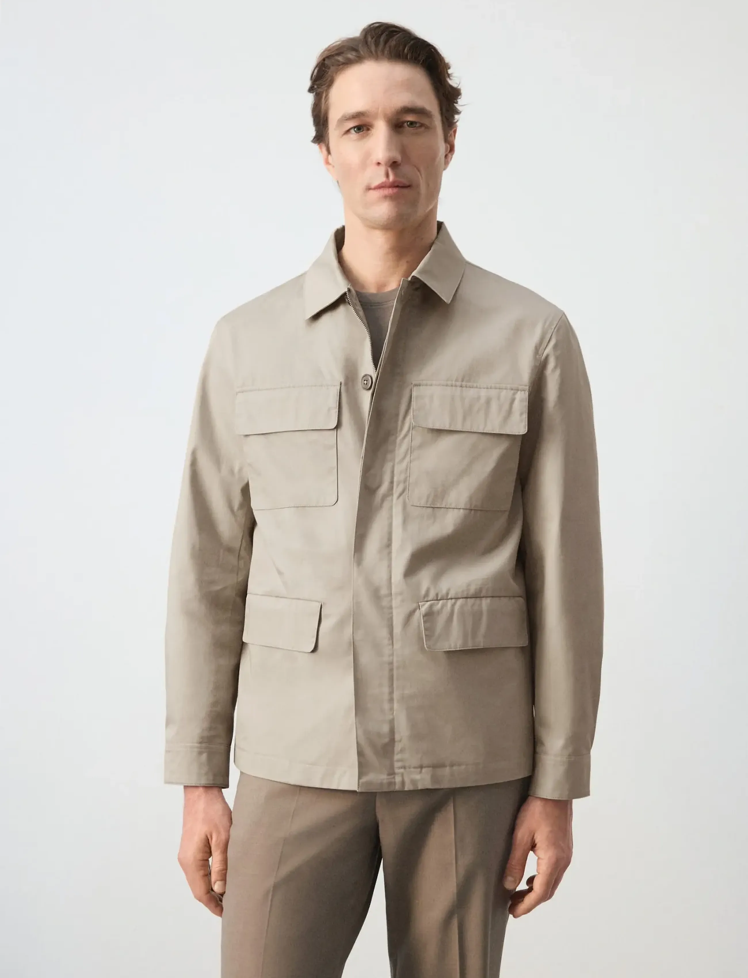 Mango 100% Cotton Multi-Pocket Jacket, XL, Jackets, Beige - Light Männerswear