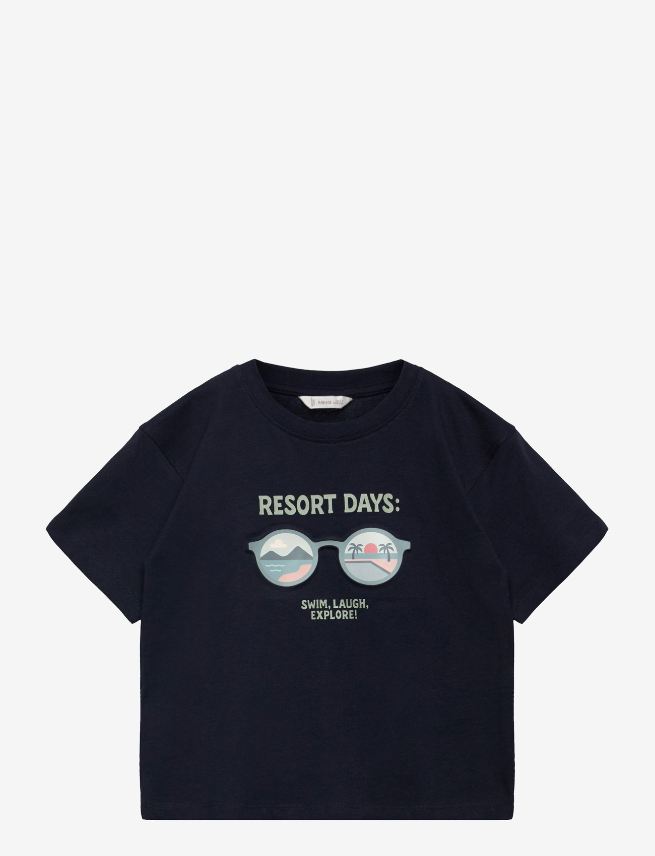 Mango - Printed cotton-blend t-shirt - kortärmade t-shirts - navy - 0