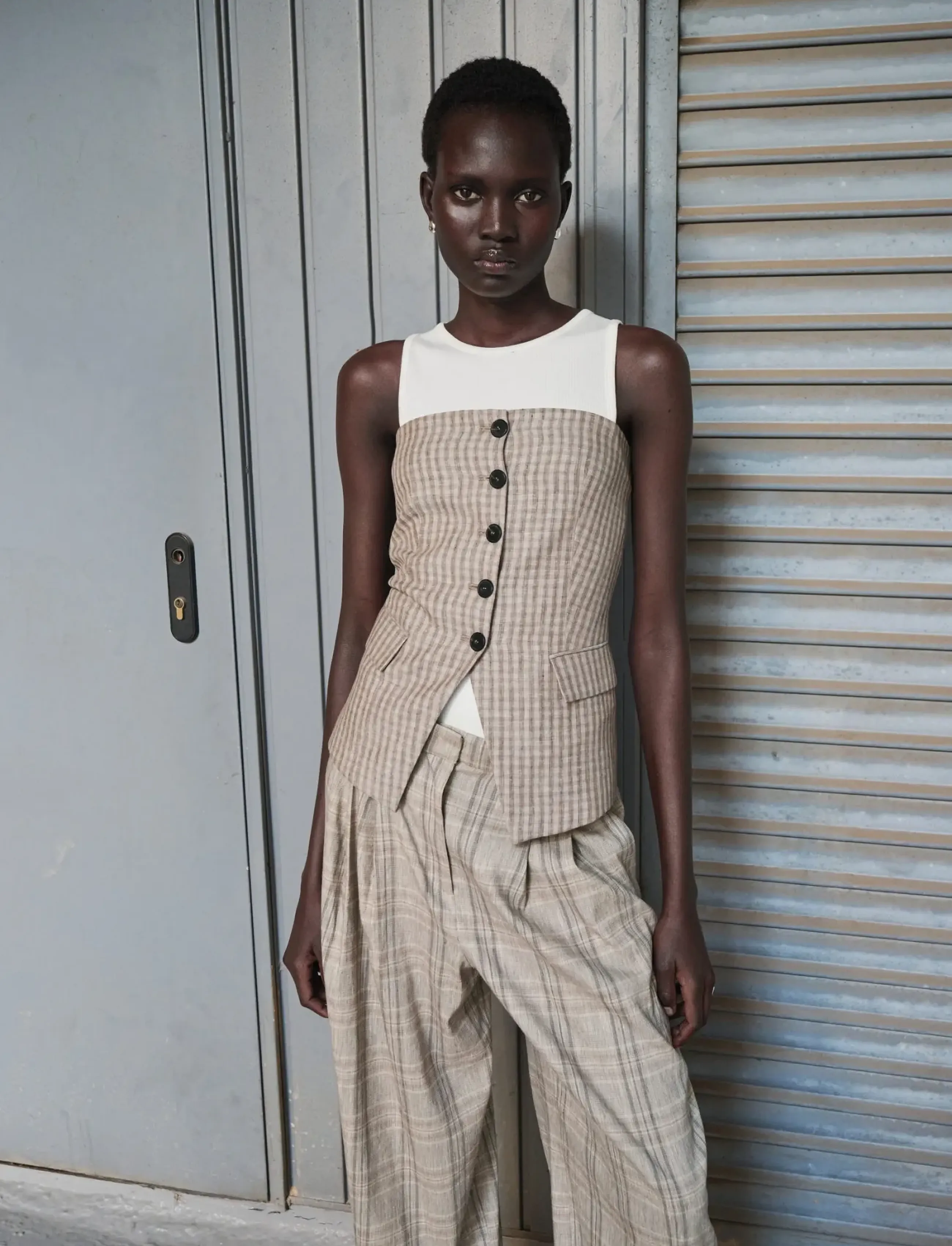 Mango Bandeau top with buttons - Mango - LT PASTEL GREY / grey