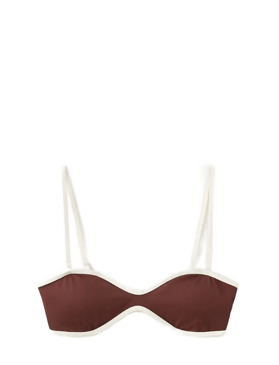 Mango - Bikini top with contrasting trim - bandeau-bikinis - brown - 1