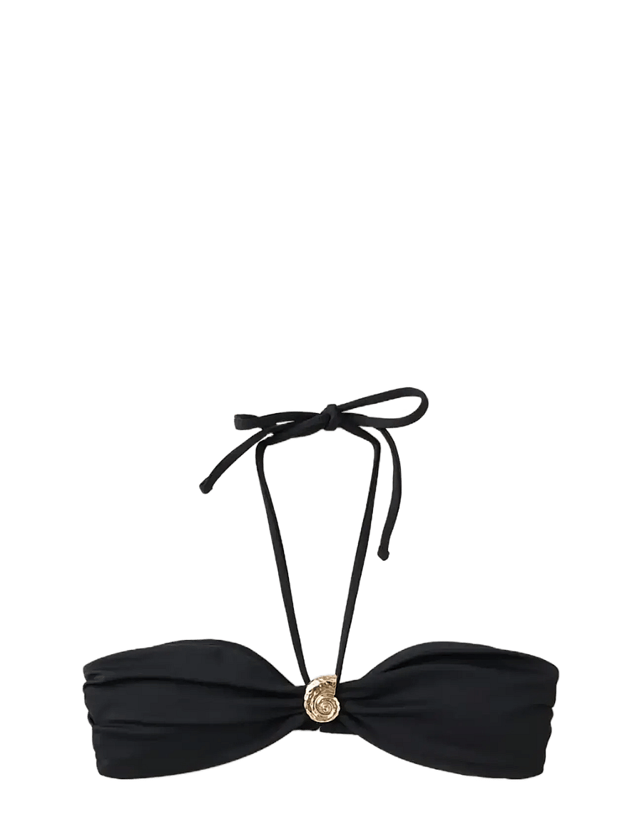 Mango - Metallic detail bandeau bikini top - bandeaubikinier - black - 1