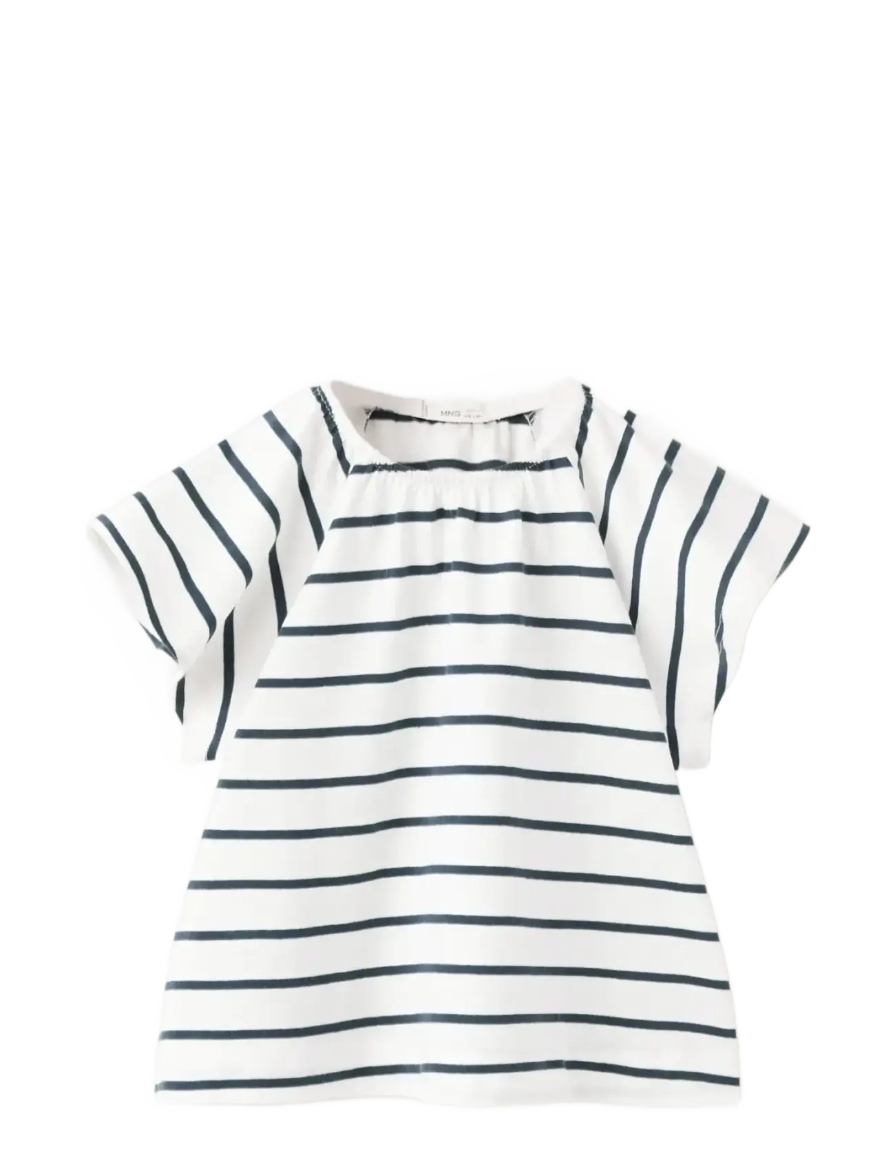 Mango Striped Cotton T-Shirt, Børn, Stribet T-shirt, Navy, Str: 12-18M