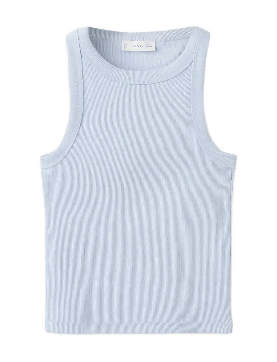 Mango - Ribbed cotton-blend top - linnen - lt-pastel blue - 0