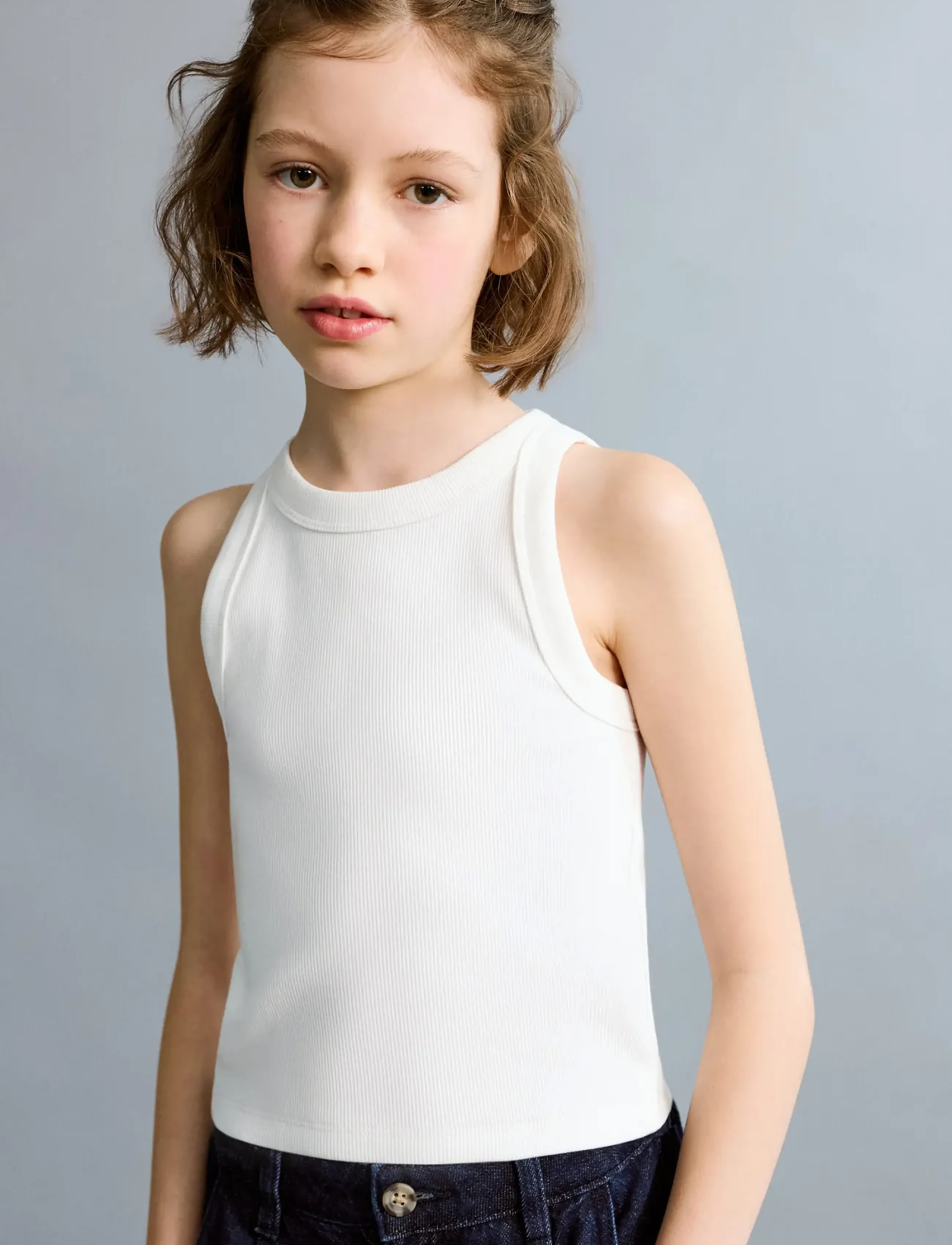Mango Ribbed Cotton-Blend Top, 9-10, Oberteile, Creme - Westen, Kinder