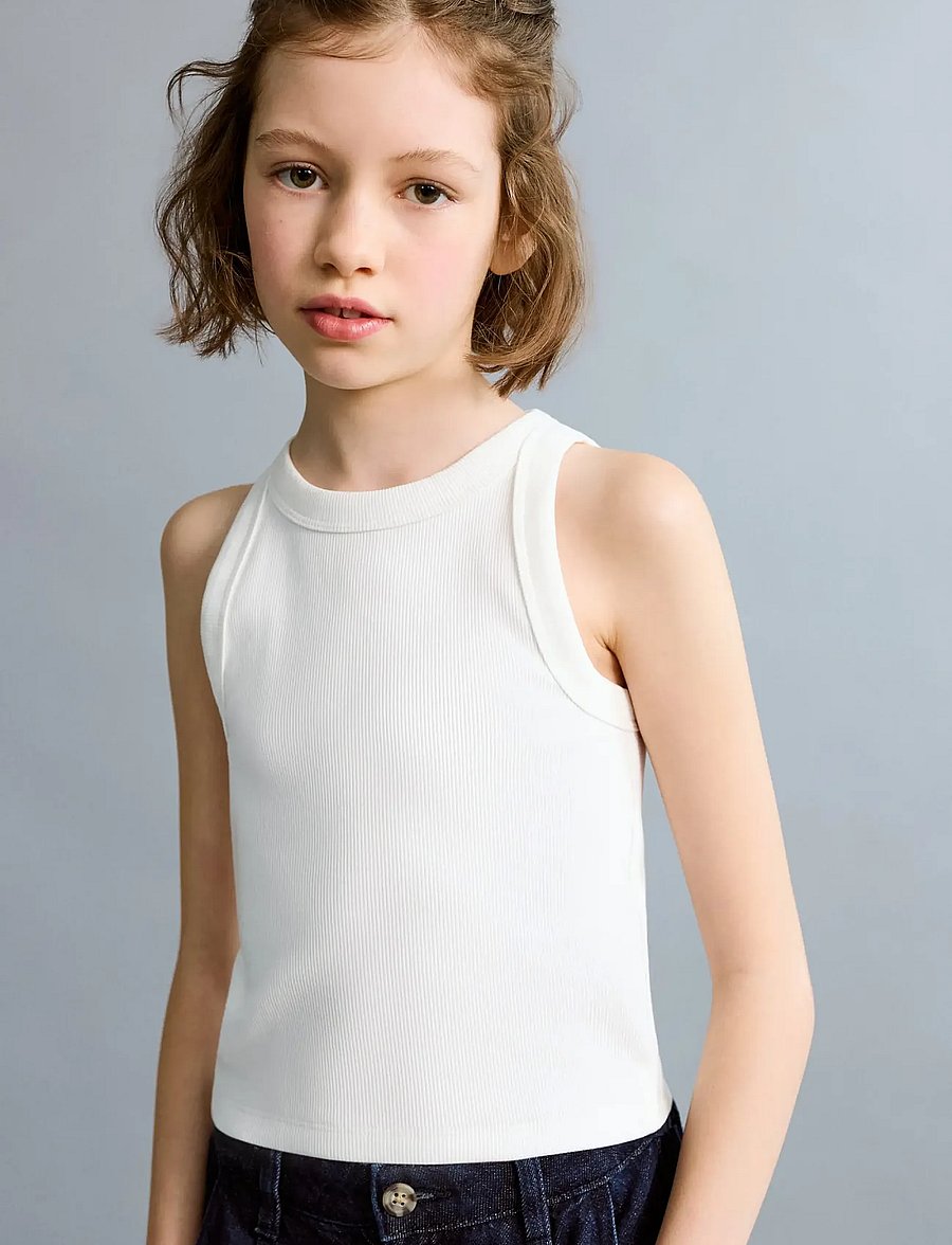 Mango - Ribbed cotton-blend top - Ærmeløs undertrøje - natural white - 0