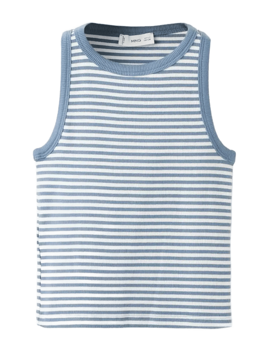Mango - Striped ribbed top - linnen - medium blue - 0
